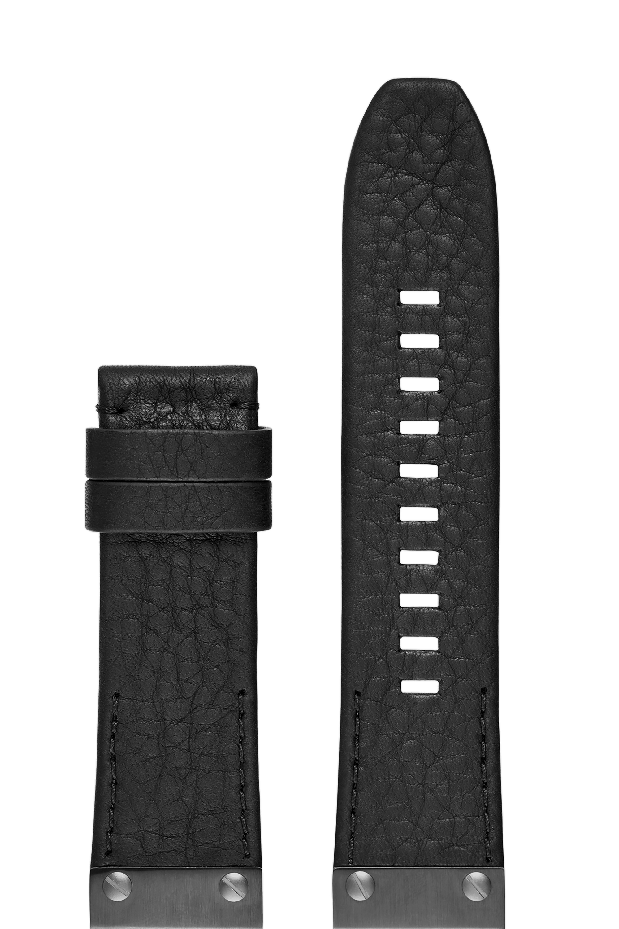 Diesel - DZT0006, Man's Two-piece leather and gunmetal ip strap in Black - 1
