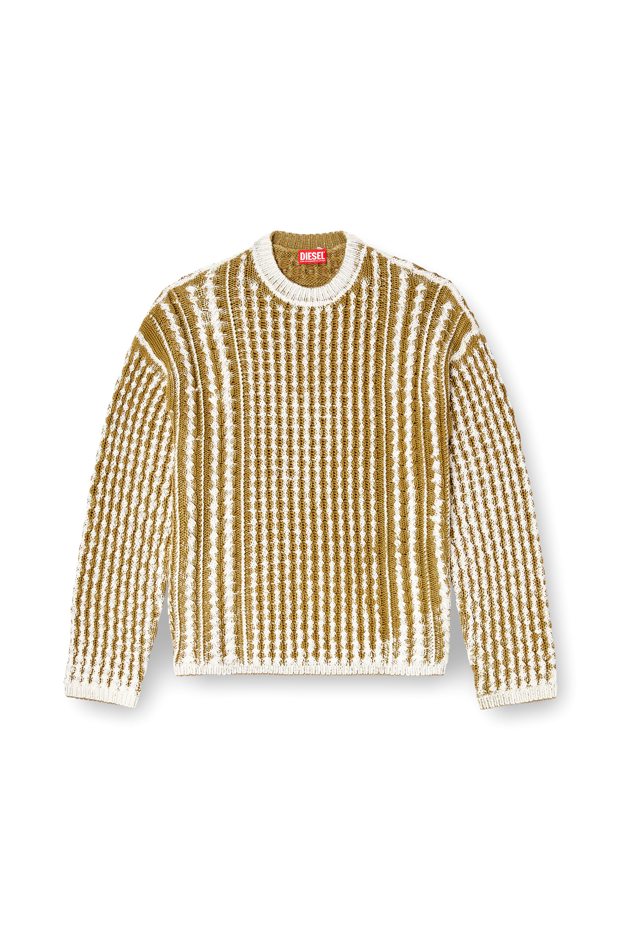 Diesel - K-MOISE, Man's Reverse-print cable-knit jumper in Brown/White - 2
