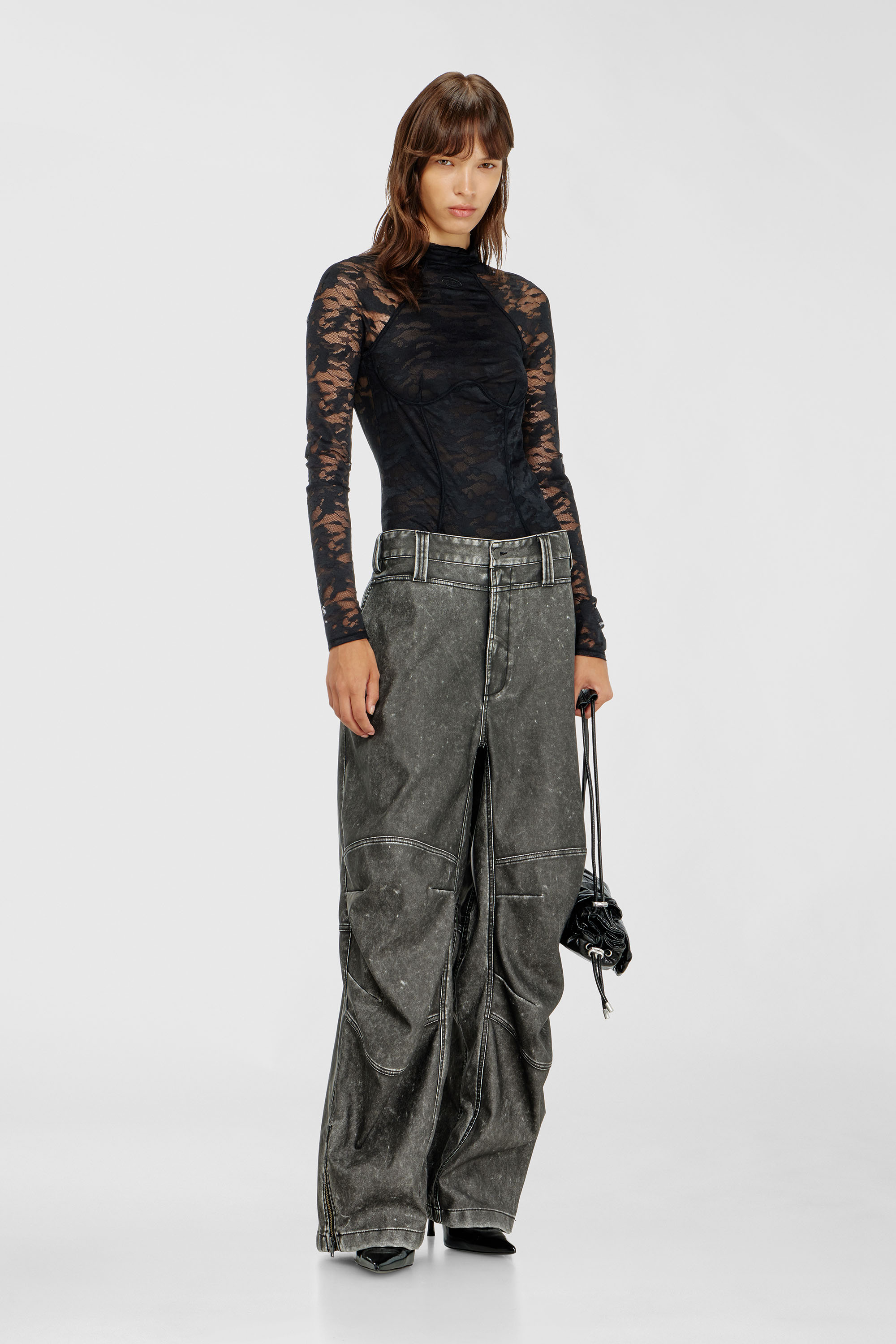 Diesel - VIVIAN-UTLT, Woman's Bodysuit in nylon lace with open back in Black - 6