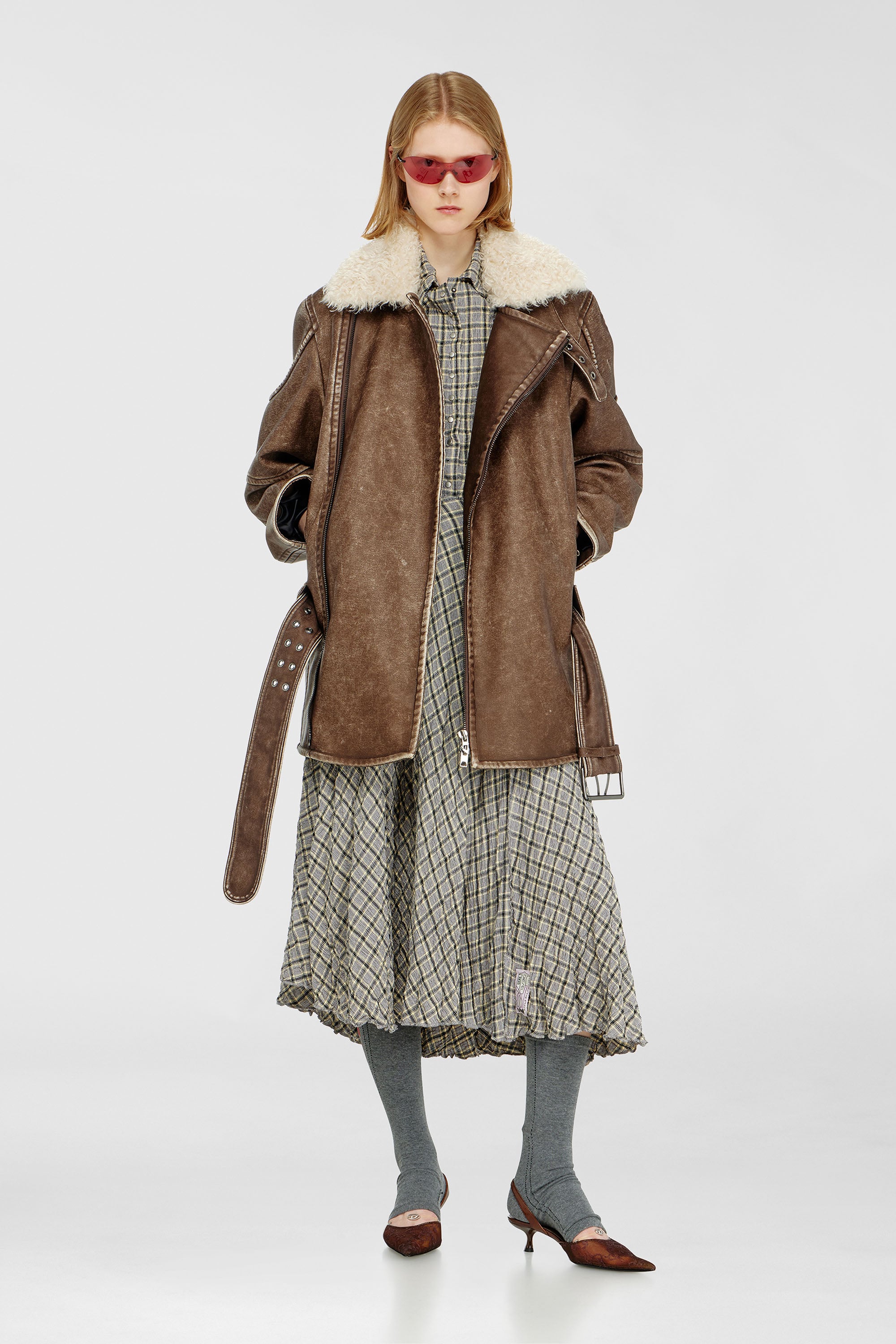 Diesel - O-XYGEN, Woman's Midi skirt in seersucker-effect check in Grey - 2