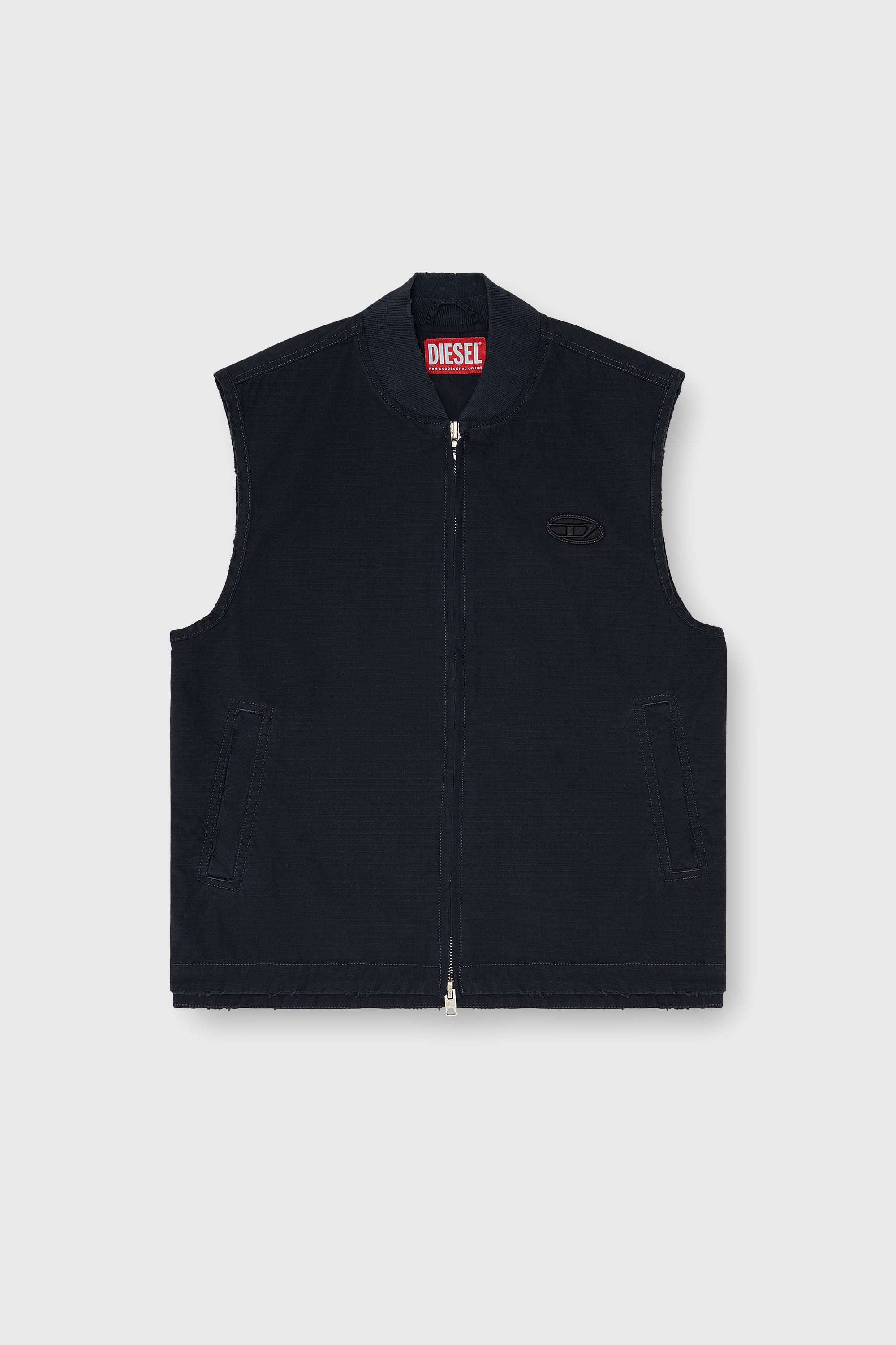 Diesel - J-TYPE-CO-SL, Man's Cotton ripstop vest with Oval D patch in Black - 2