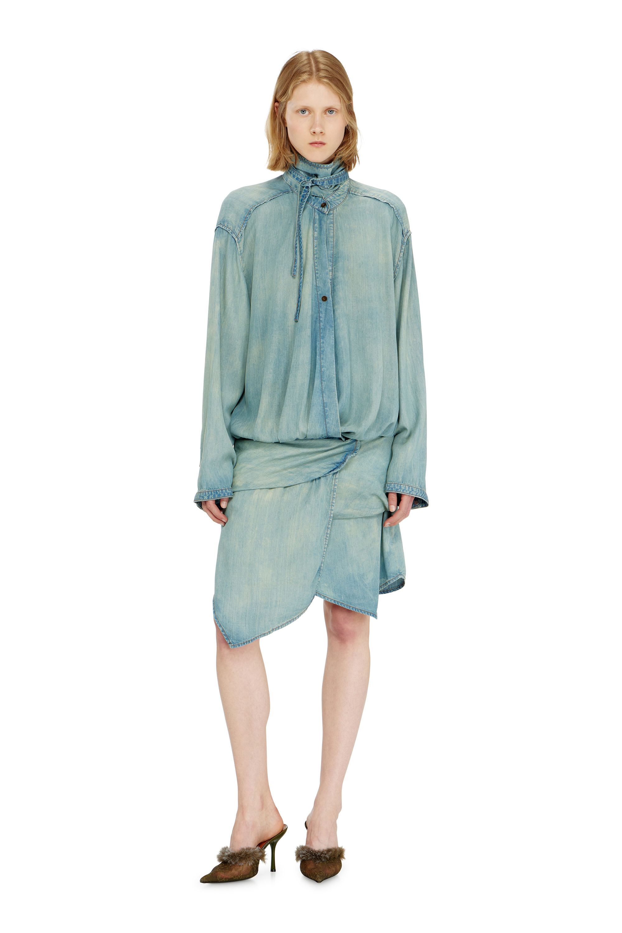 Diesel - DE-TILORA-S, Woman's Oversized draped denim shirt dress in null - 2