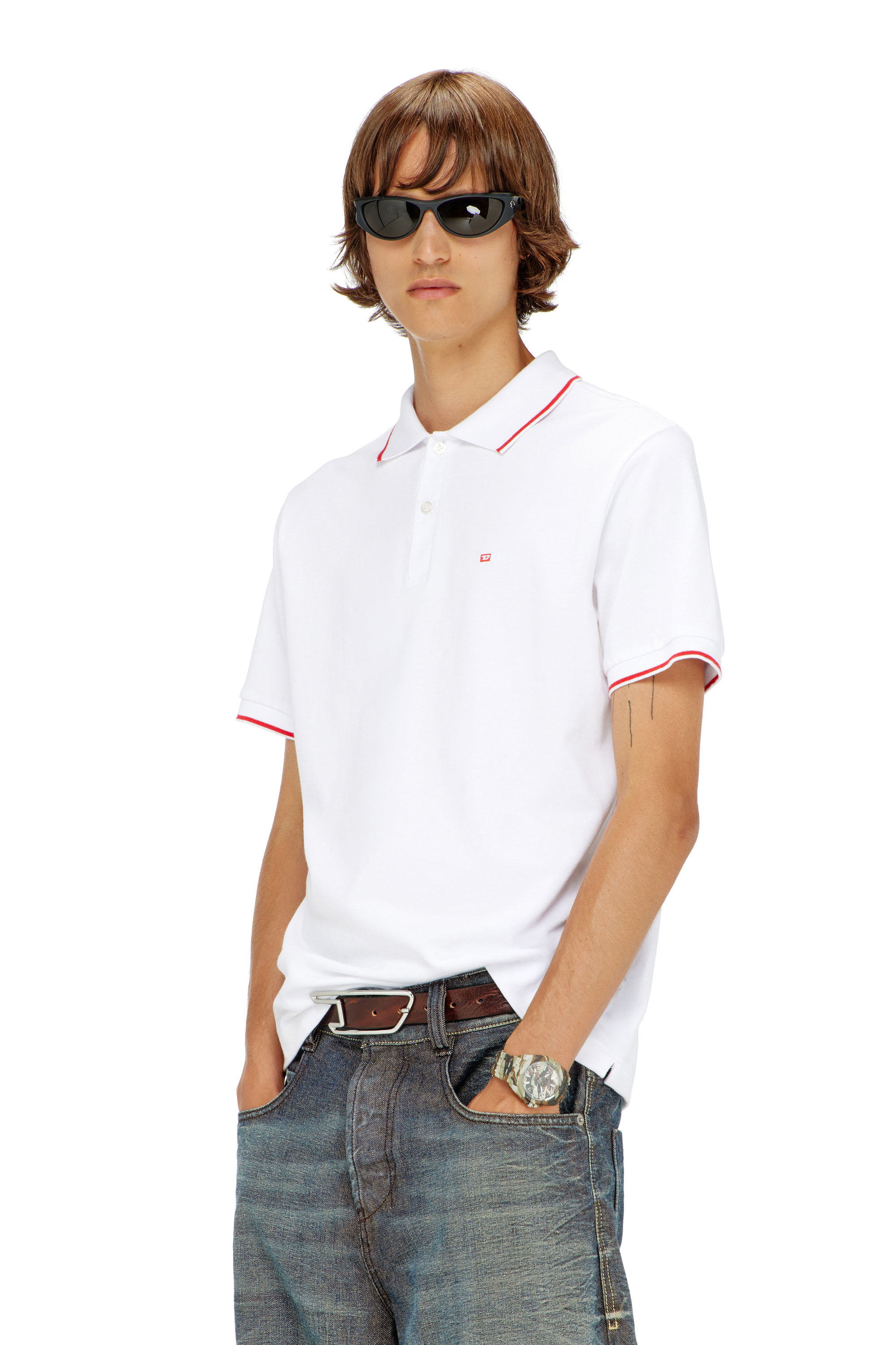 Diesel - T-FERRY-MICRODIV, Man's Polo shirt with micro Diesel embroidery in White - 1