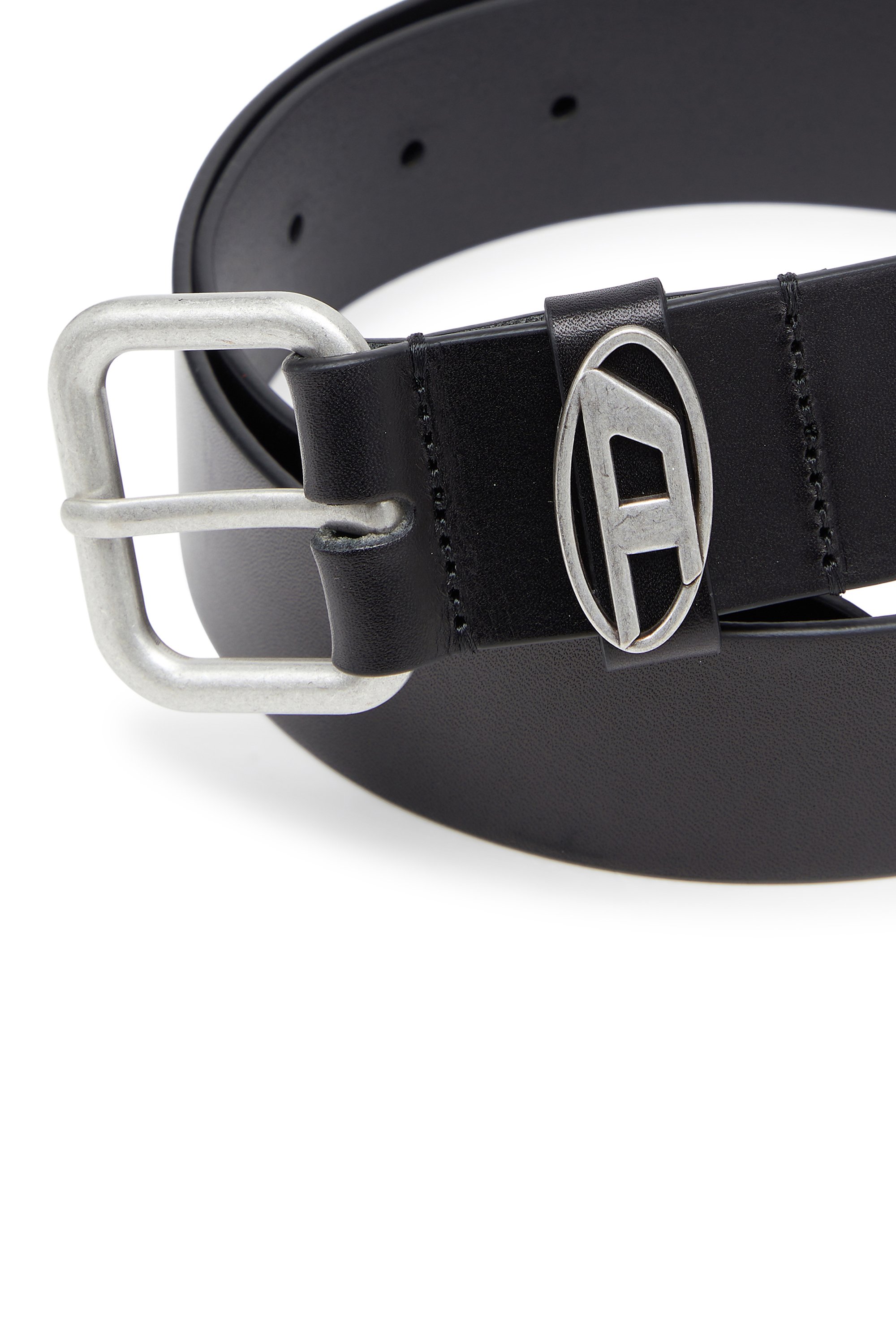 Diesel - B-1DR OVAL D LOOP, Unisex's 4 cm matte leather belt with metal buckle in Black - 3