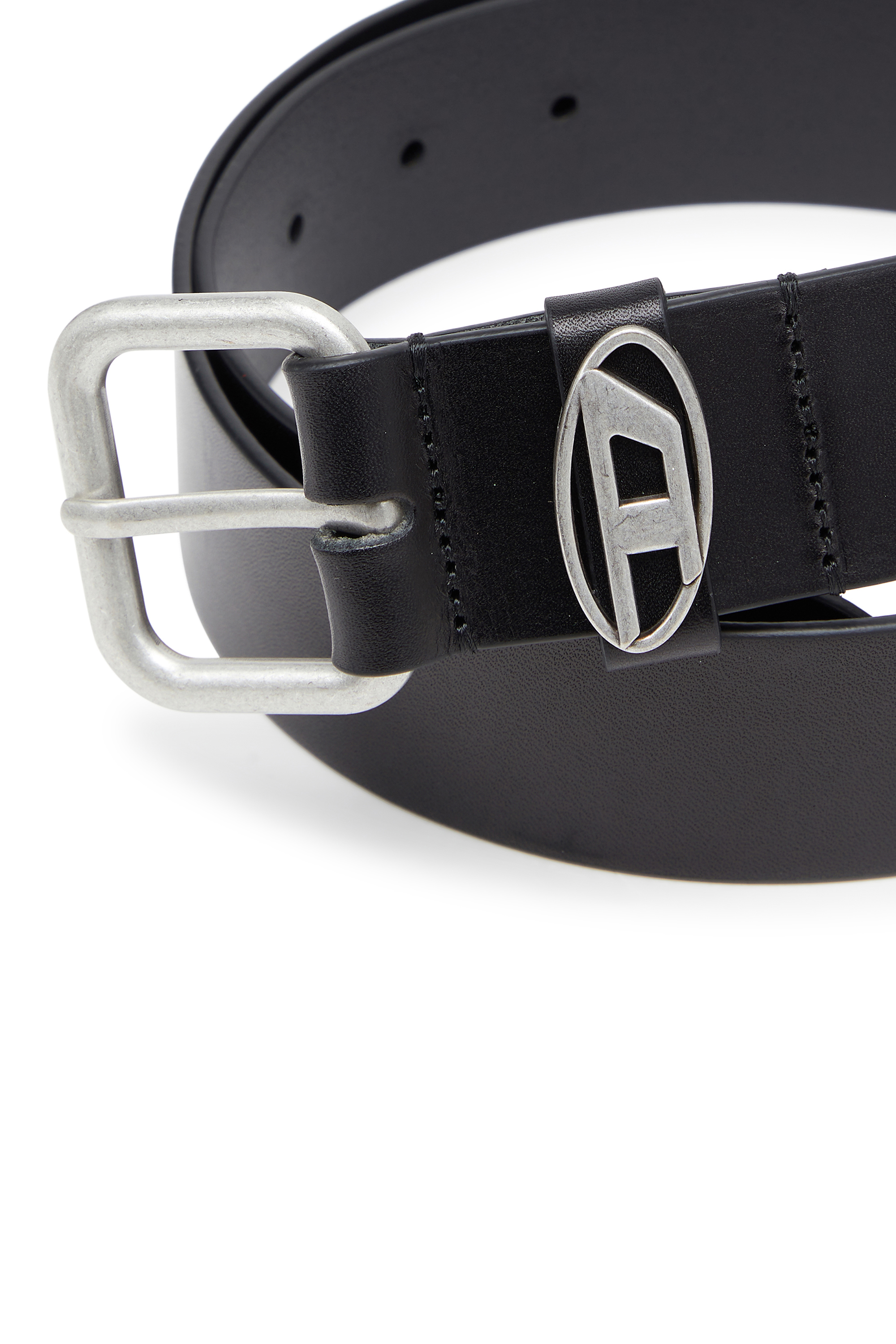 Diesel - B-1DR OVAL D LOOP, Unisex's 4 cm matte leather belt with metal buckle in Black - 3