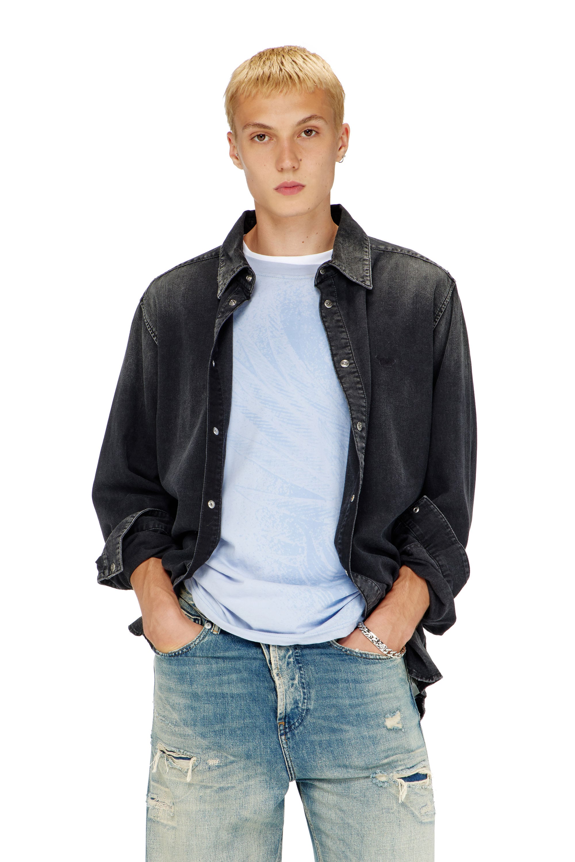 Diesel - D-SIMPLY, Man's Long-sleeve denim shirt in Black - 3
