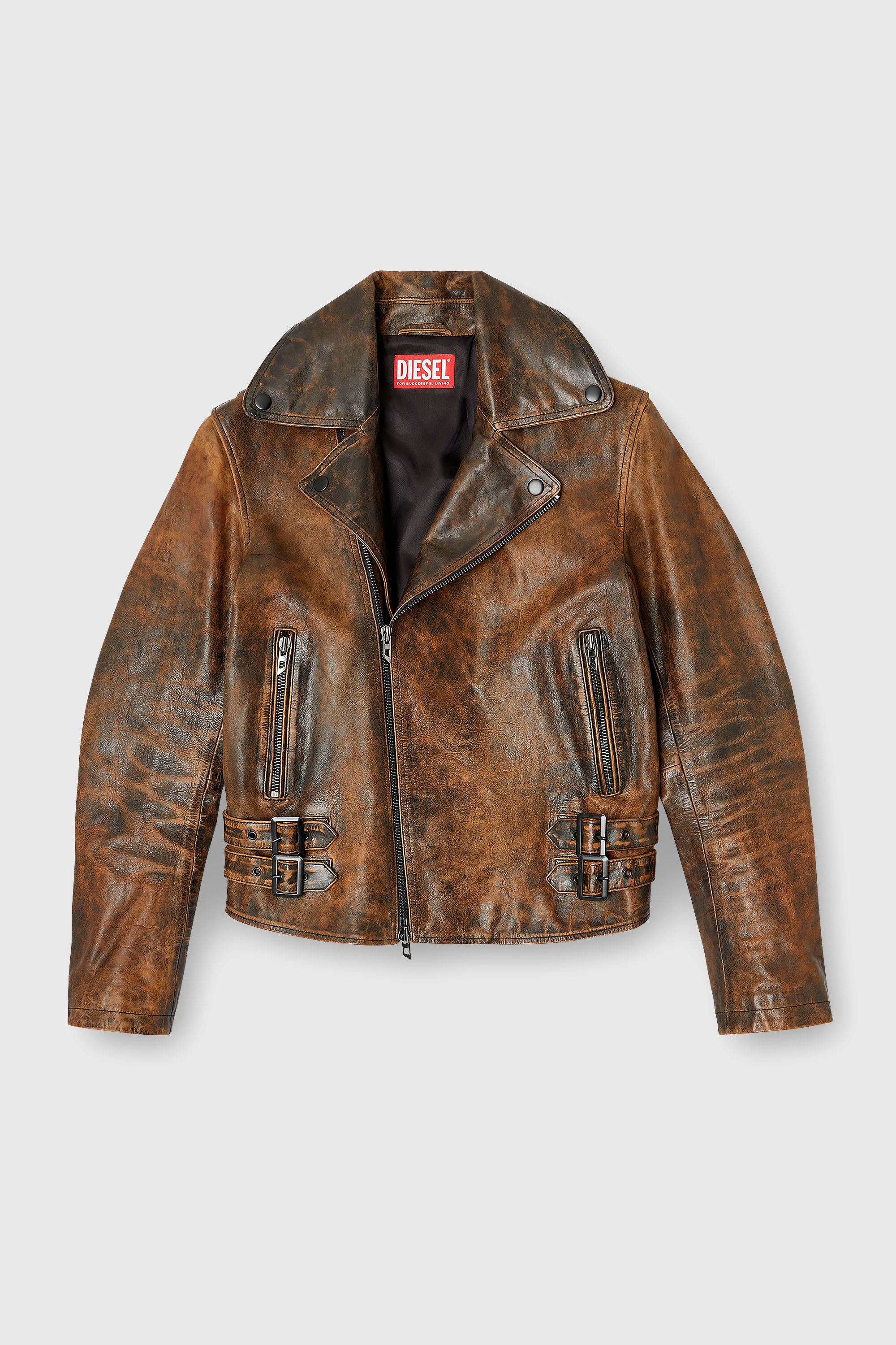 DIESEL ブラウン レザージャケット Men's Biker jacket in treated leather | Brown | Diesel GB