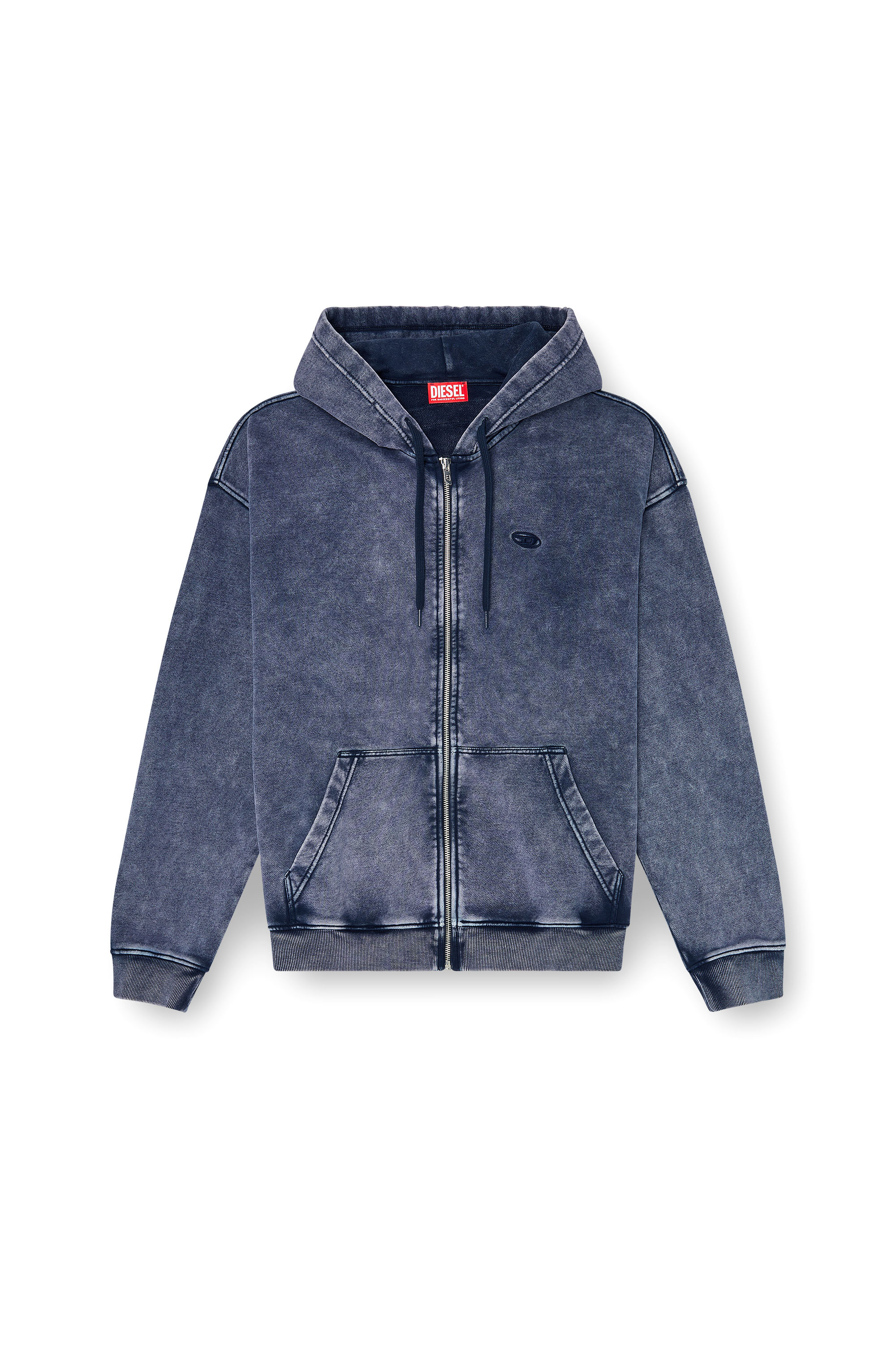 Diesel - S-BOXT-HOOD-ZIP-DEN, Man's Zip-up hoodie in treated cotton fleece in Blue - 3