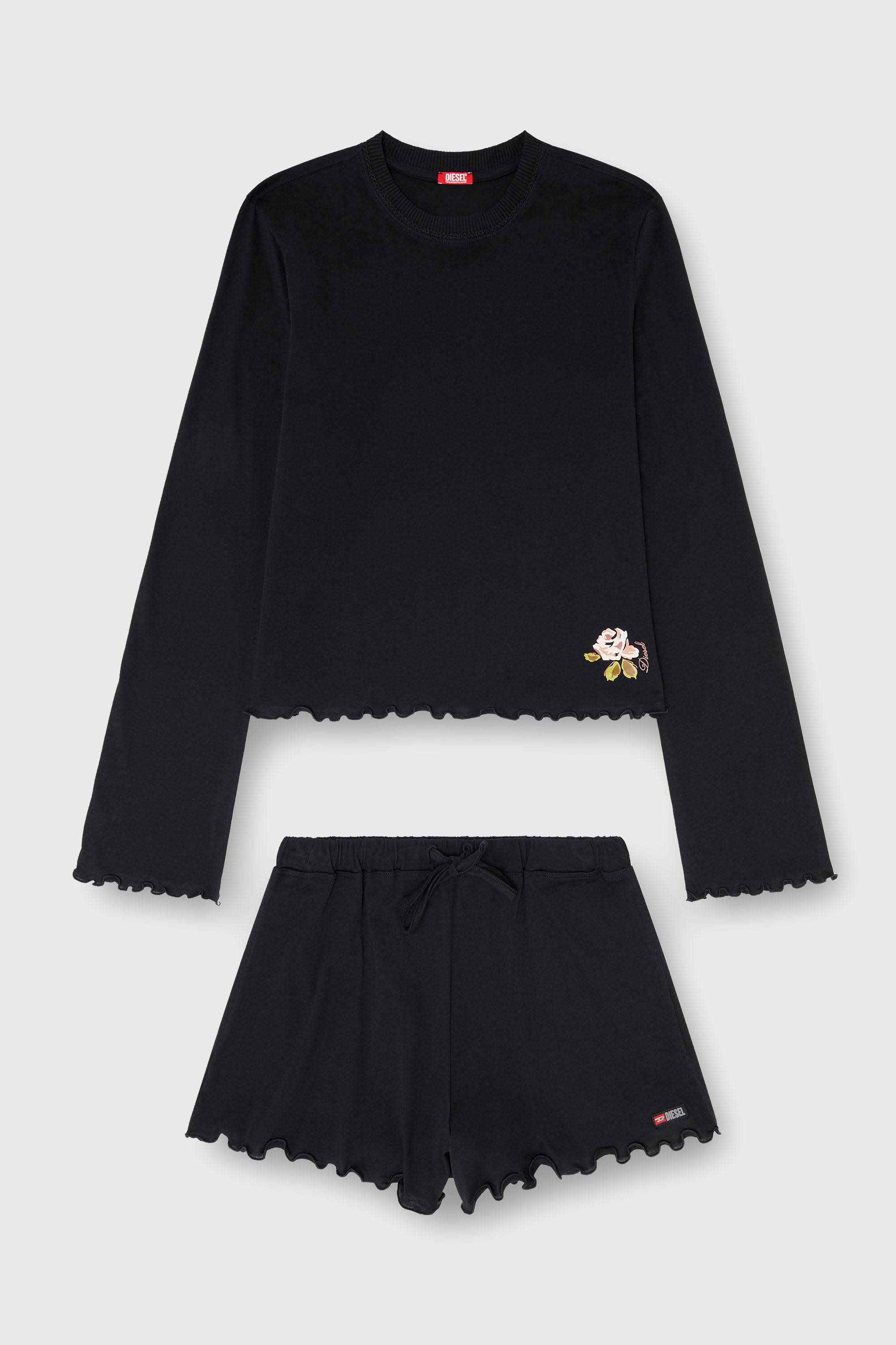 Diesel - SET-LORELAI-D-CORE, Woman's Pajama set in cotton with floral detail in Black - 2