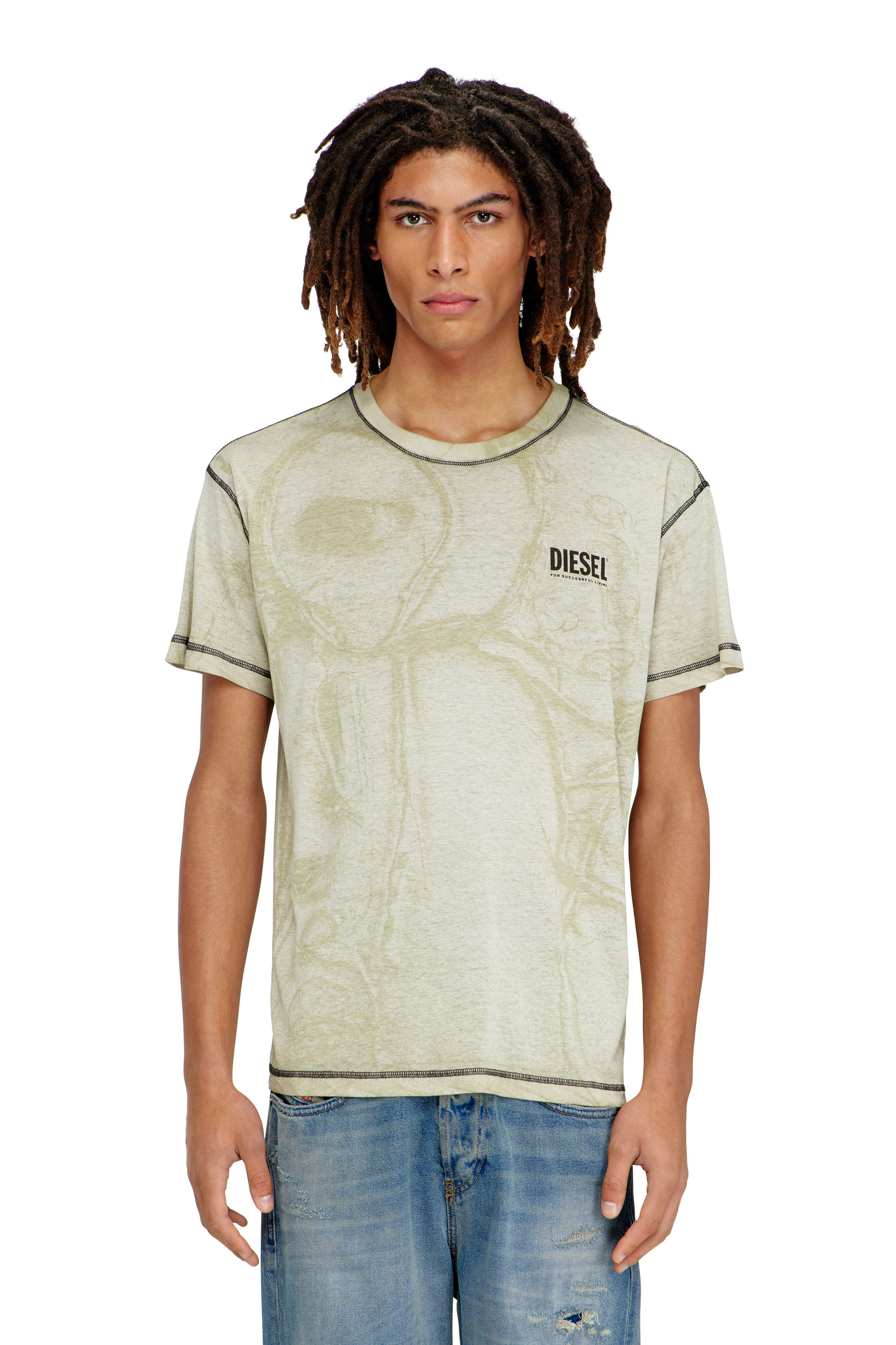 Diesel - T-NORM-V15, Man's Hemp-cotton T-shirt with all-over print in Grey - 3