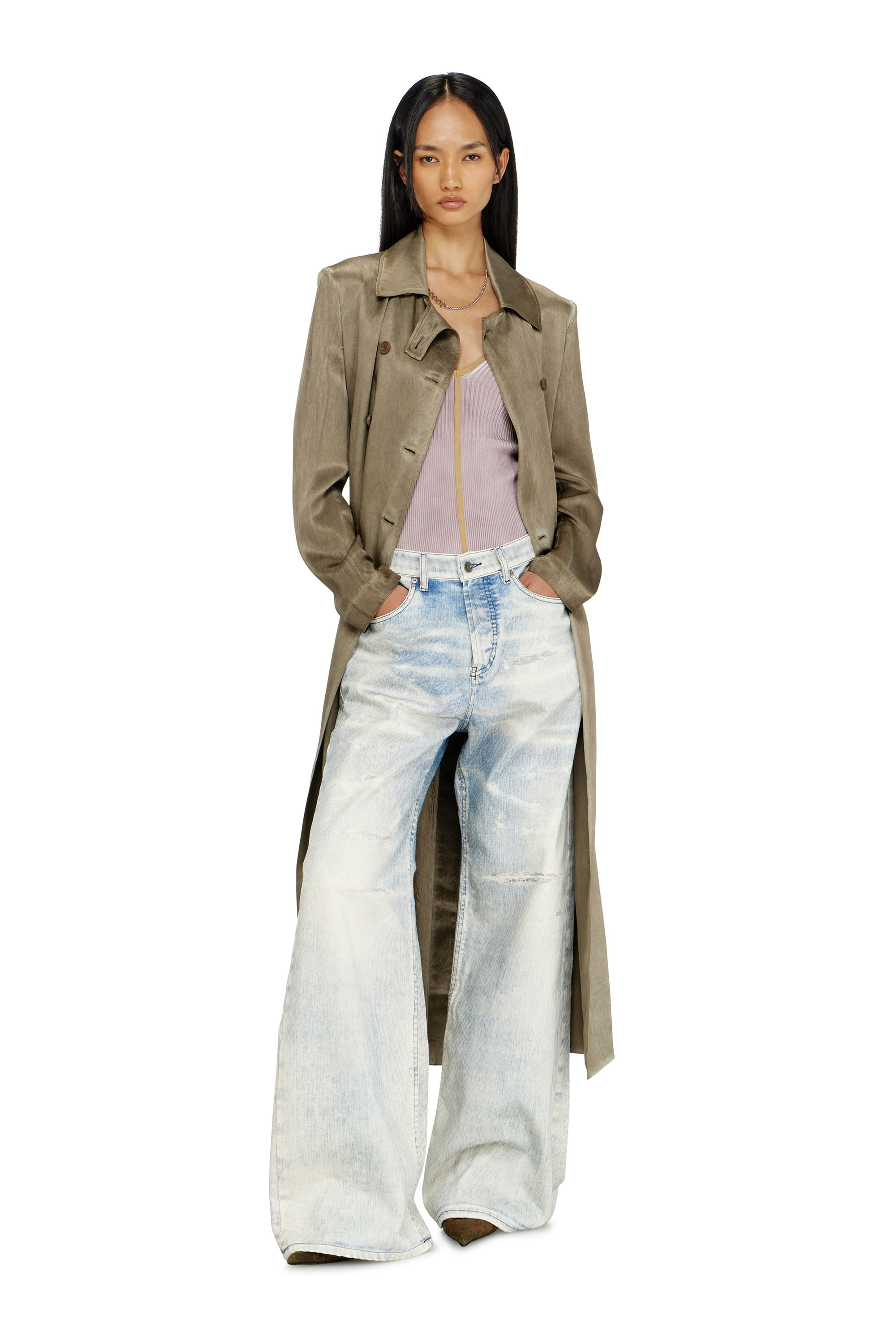 Diesel - G-LADES, Woman's Trench coat in wrinkled satin in Light Brown - 3