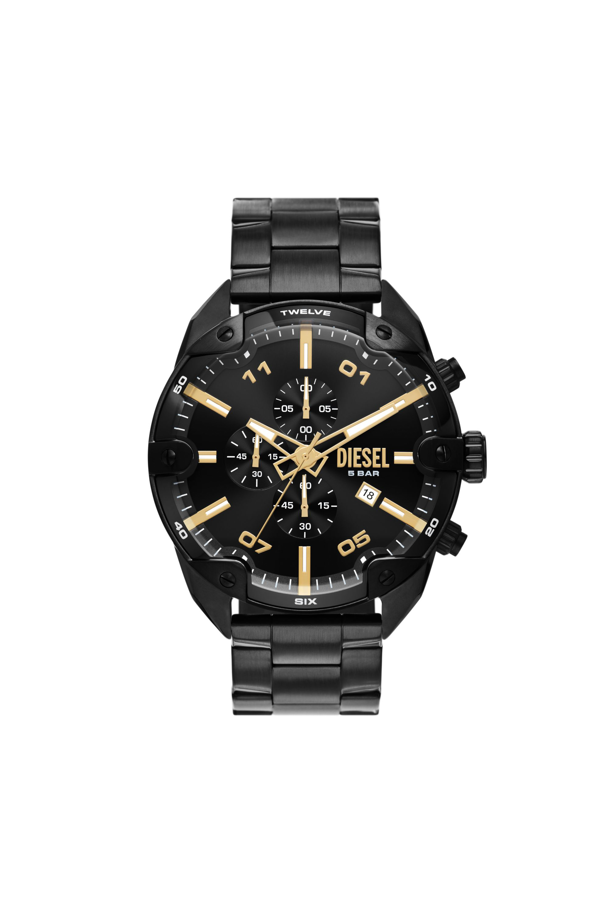 Men's Spiked chronograph black stainless steel watch | DZ4644 Diesel