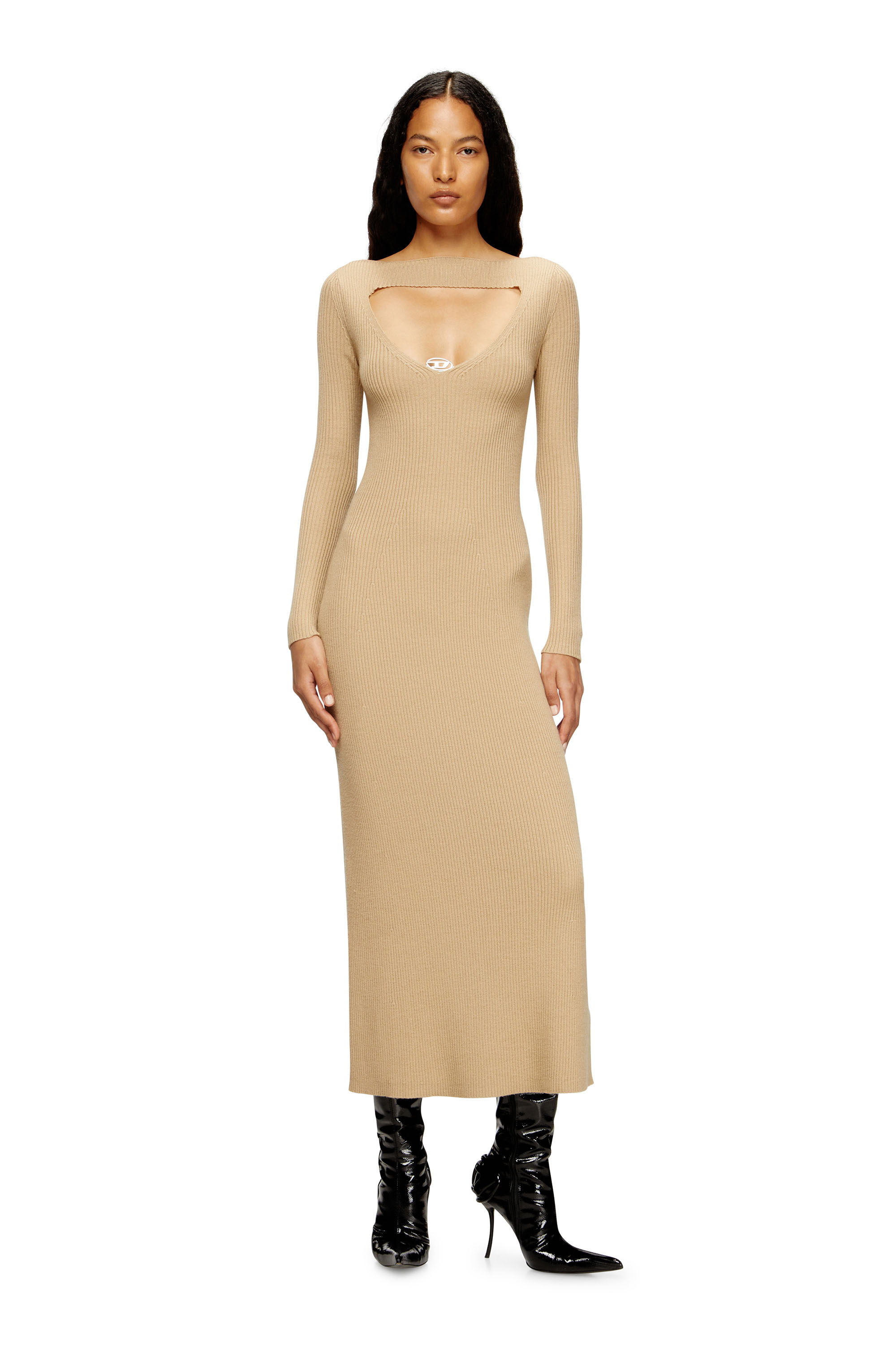 Diesel - M-OLONI, Woman's Midi wool dress with inlay in null - 3