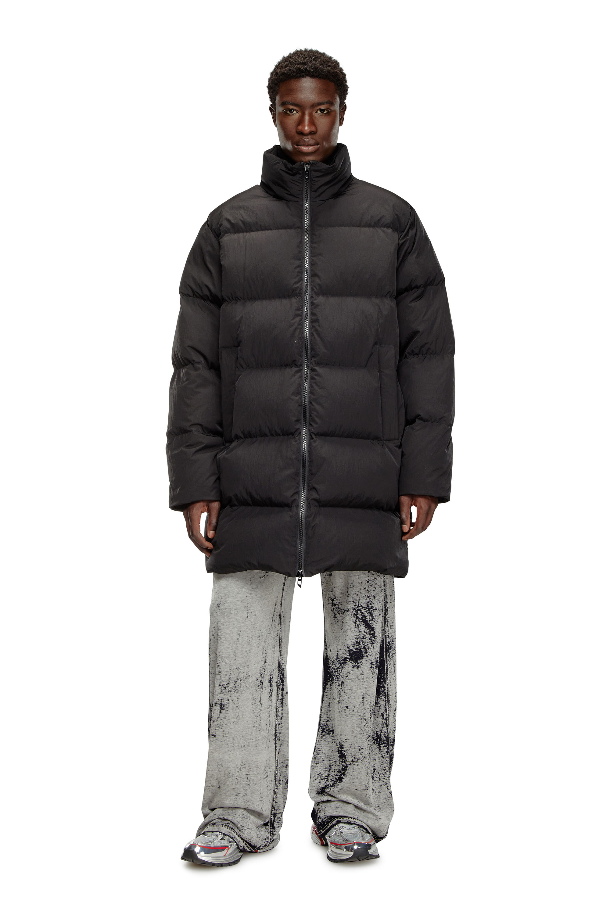 Men's Longline down jacket in crinkled nylon | Black | Diesel