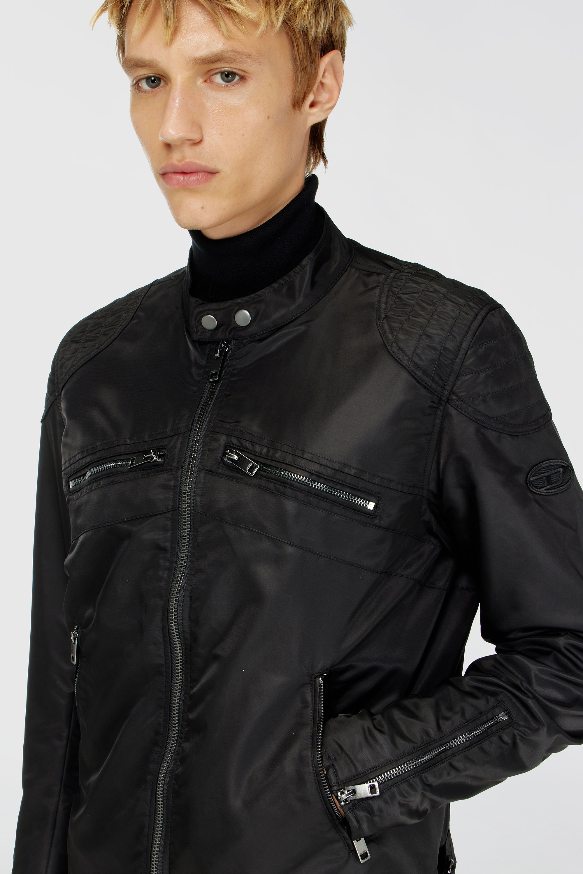 Diesel - J-GLORY-T92, Man's Nylon jacket with quilted shoulders and zip pockets in Black - 5