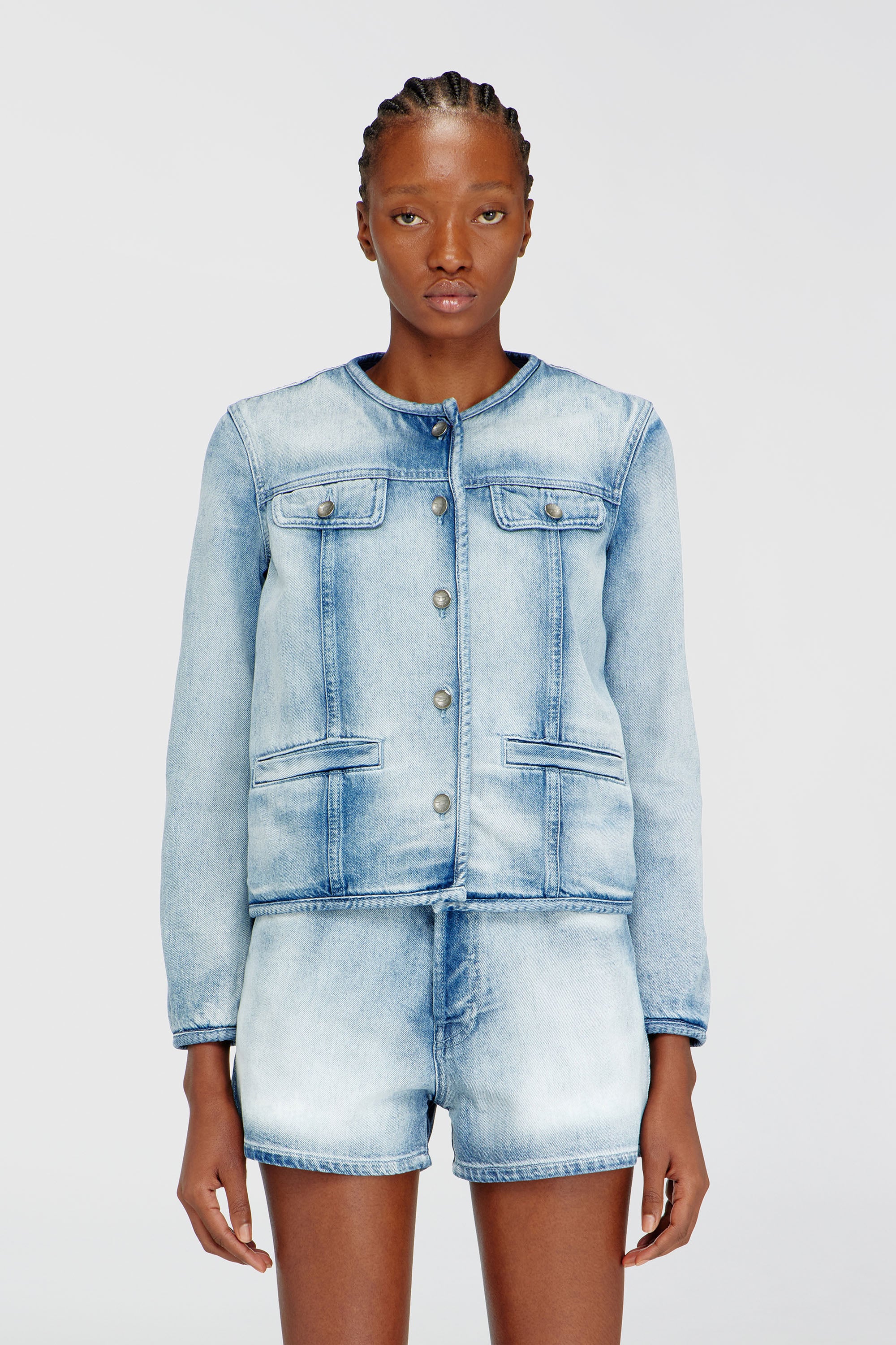 Diesel - DE-GRAFY-FSI1, Woman's Jacket in medium-light skeleton denim in Light Blue - 1