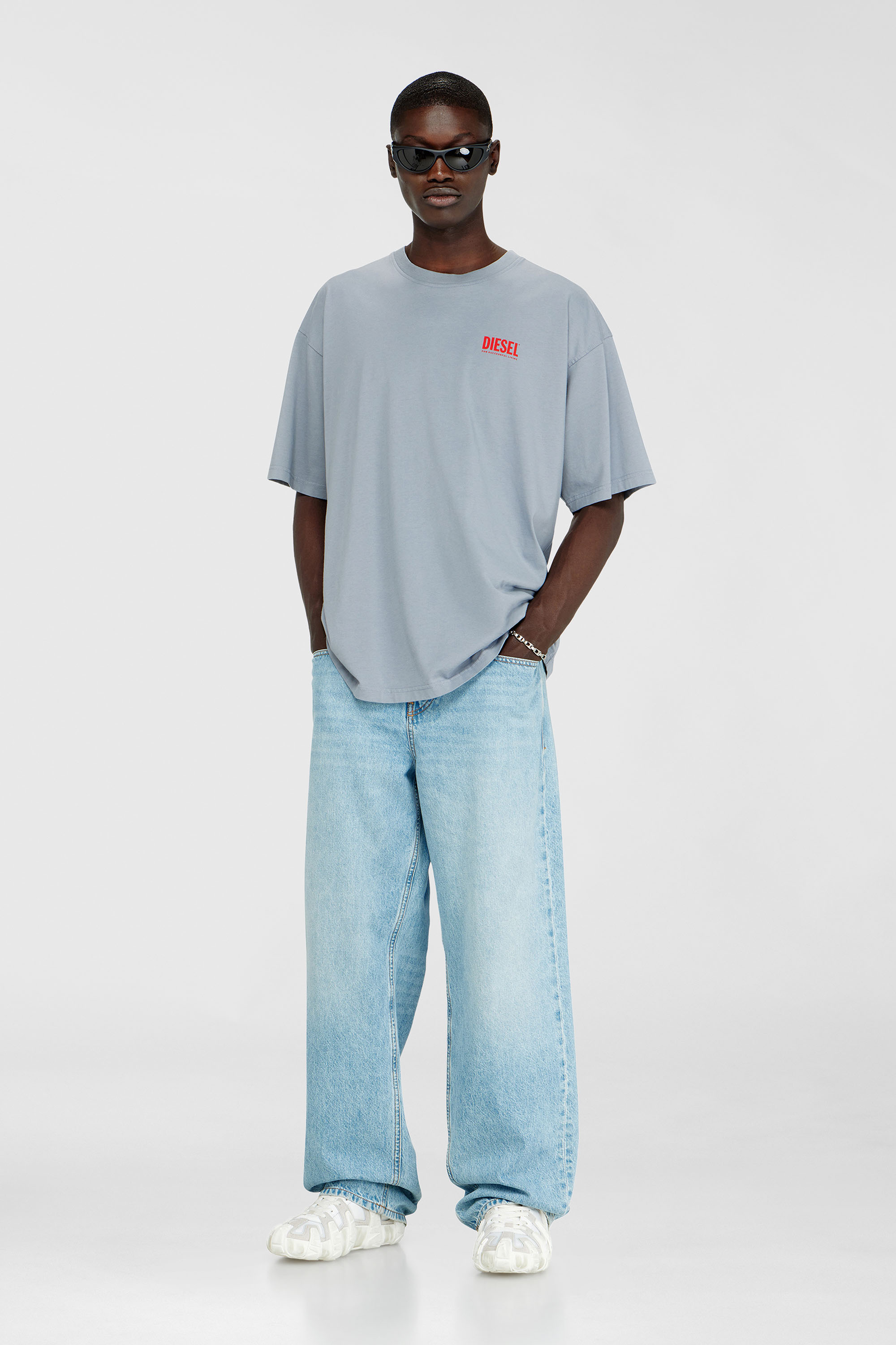 Diesel - T-BOXT-BISK, Man's Cotton T-shirt with Diesel Biscotto print in Light Grey - 2