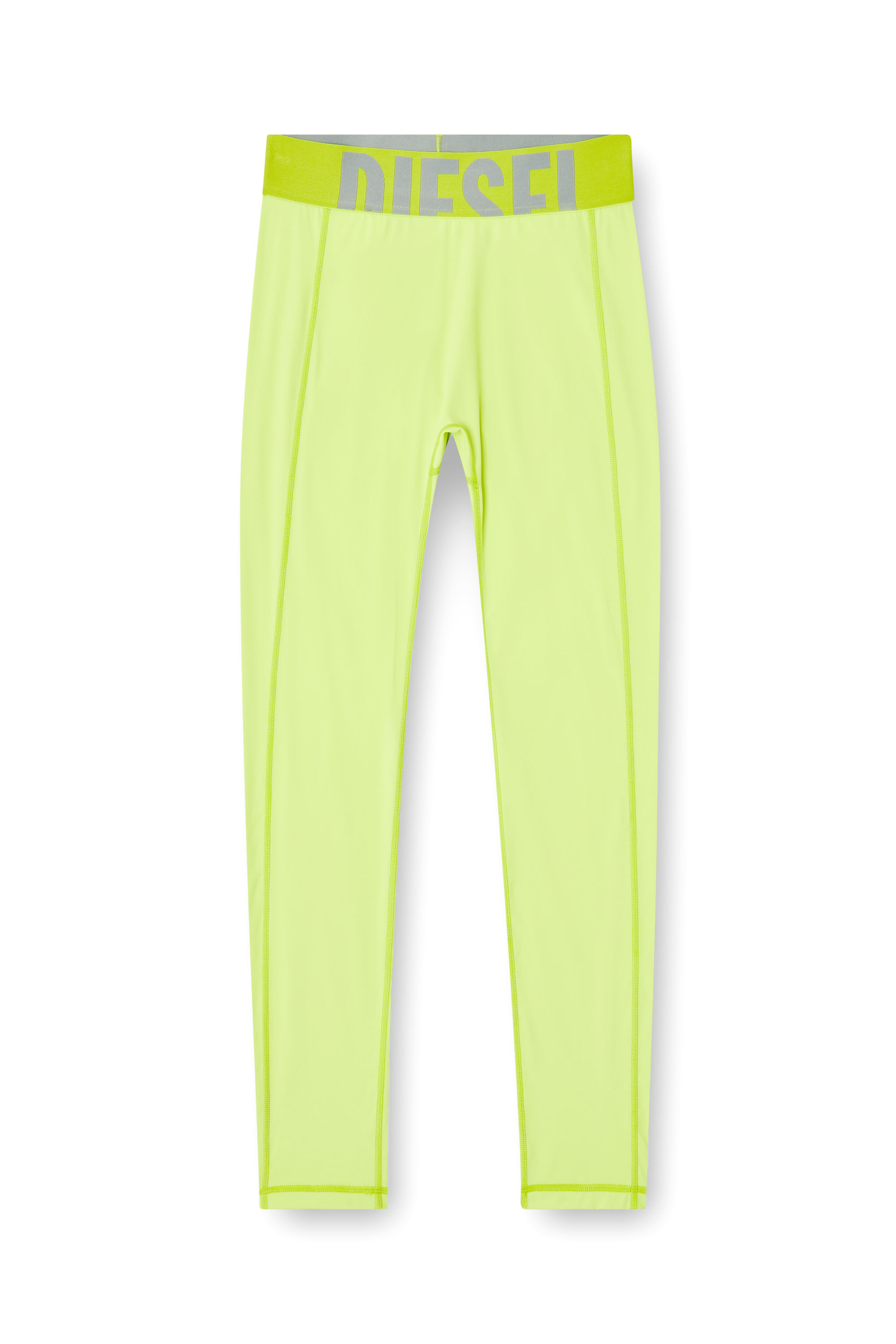 Diesel - ADELINE-D-POP, Woman's Microfibre leggings with cut-off logo in Green Fluo - 4