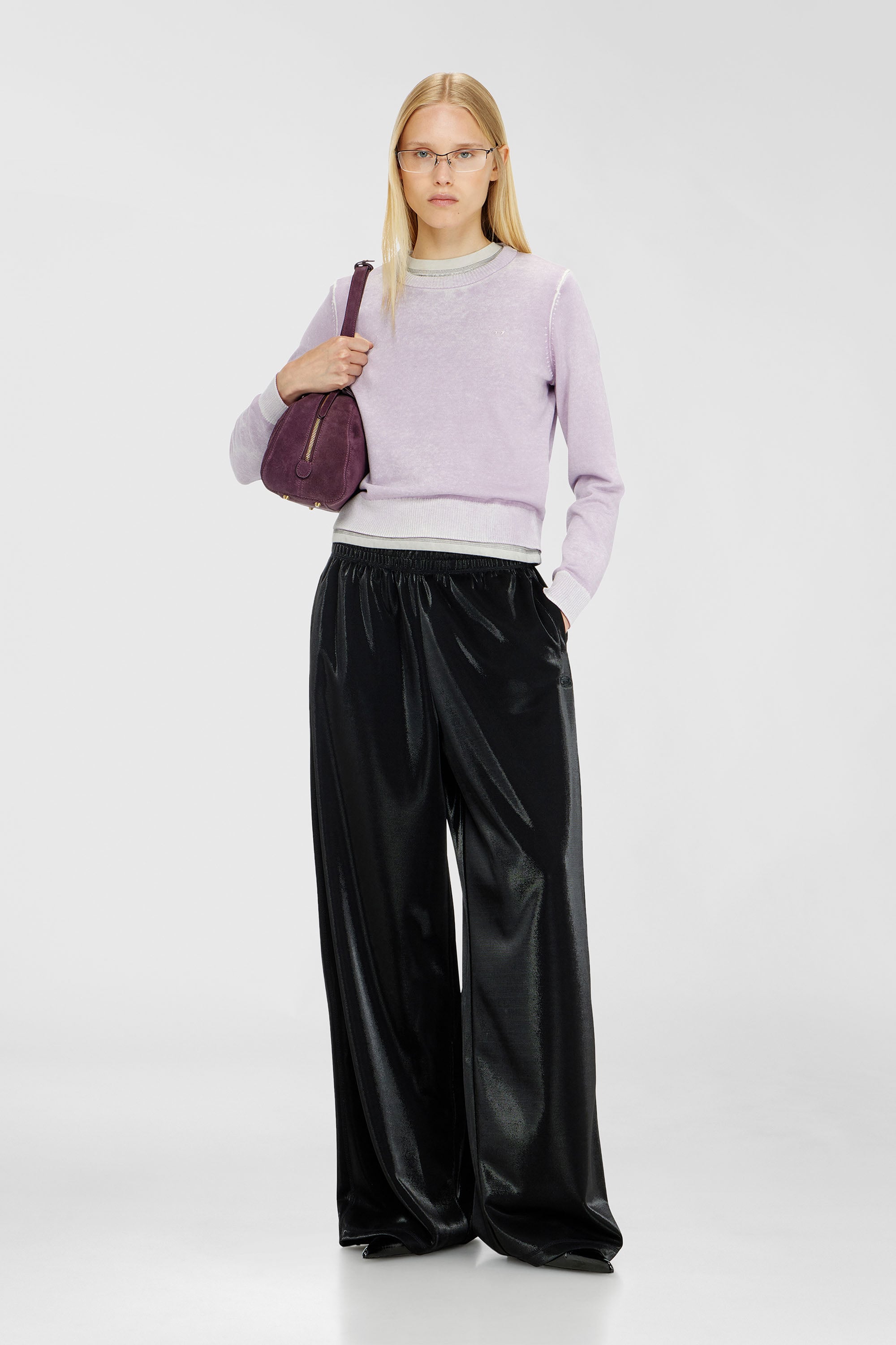 Diesel - P-ROSY, Woman's Sweatpants in shiny piquet fabric in Black - 1