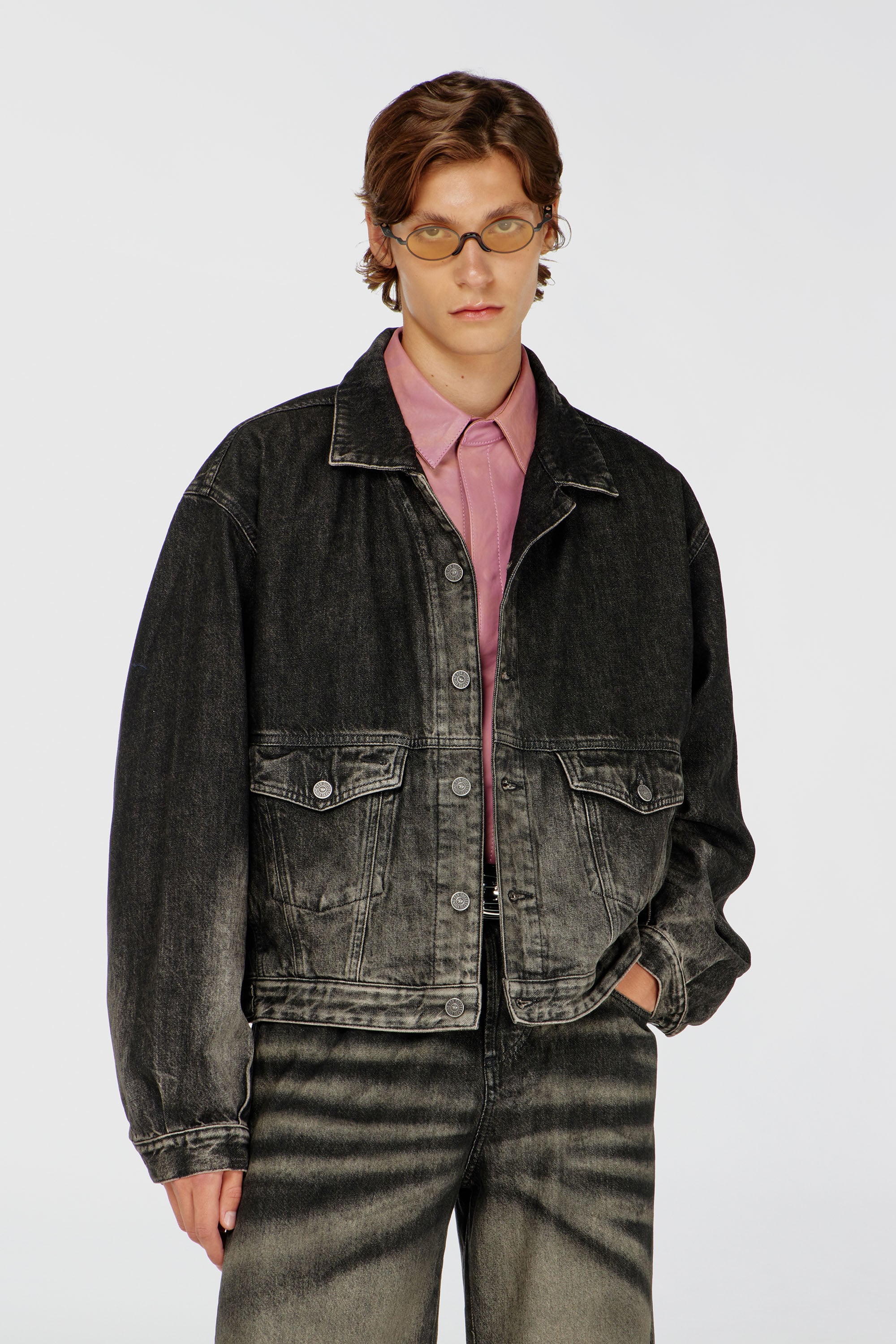 Diesel - D-MORGHI-FSJ, Man's Trucker jacket in dirty-effect denim in Black - 1