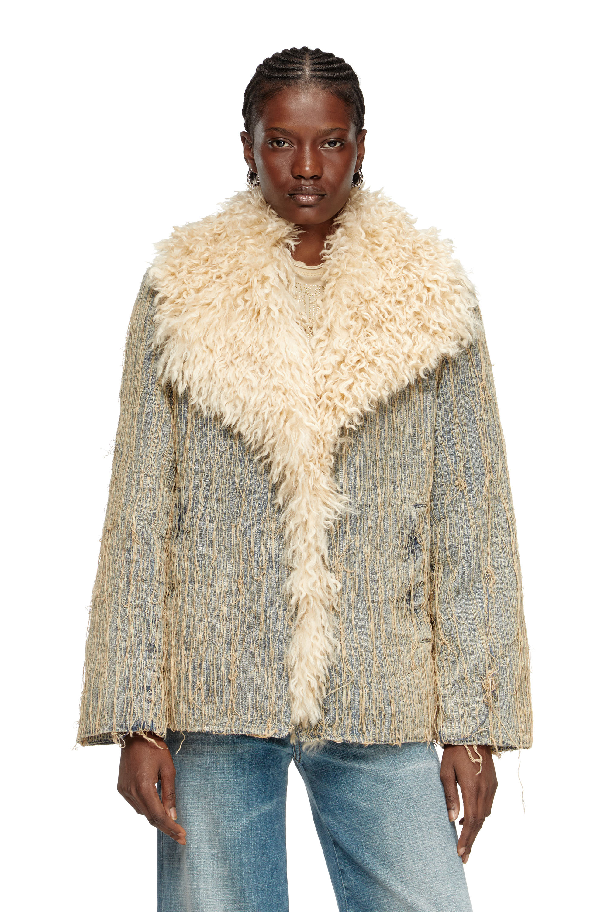 Diesel - DE-ACONIC-S, Woman's Jacket in floating-thread jacquard denim in Medium blue - 1
