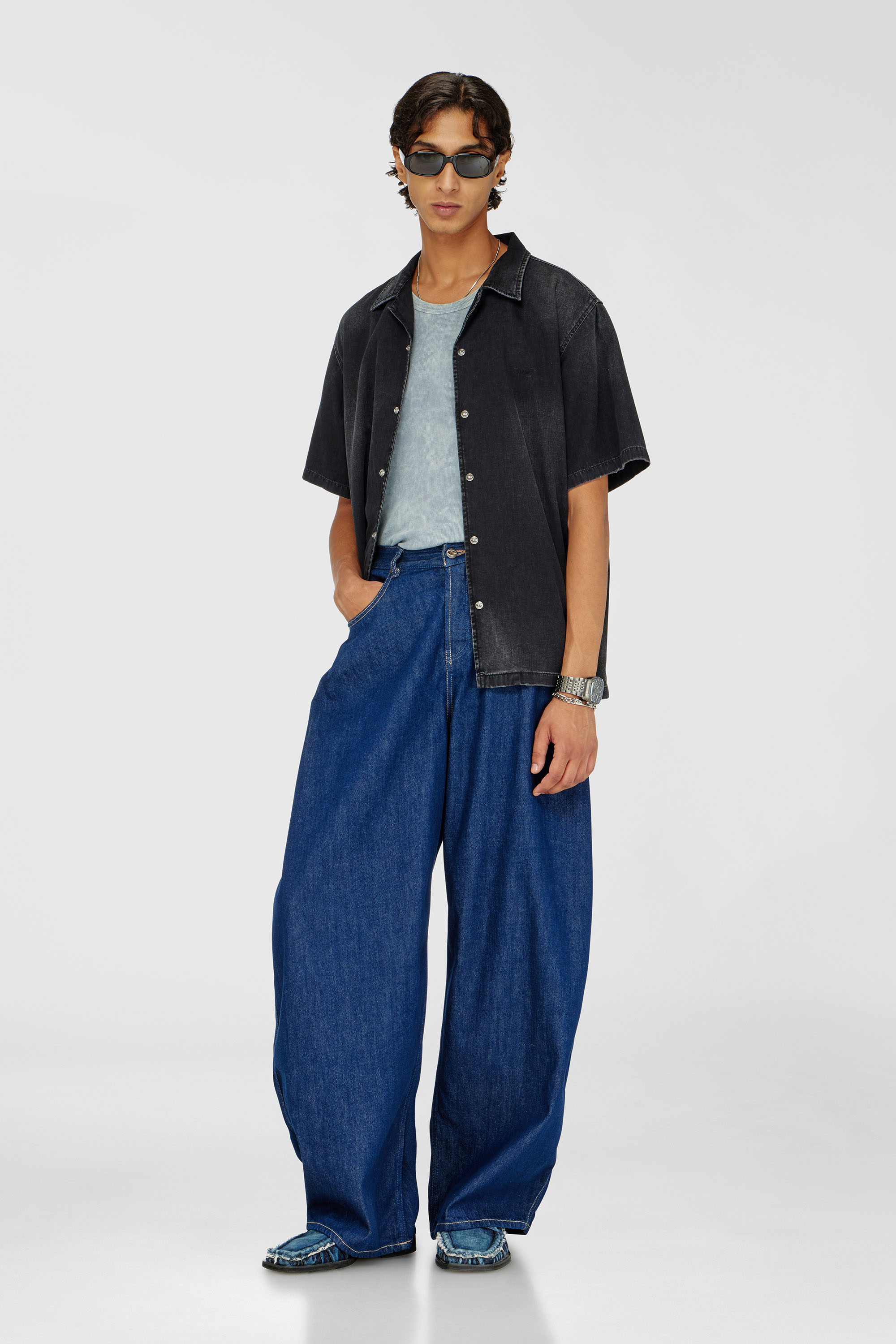 Diesel - D-NABIL-D, Man's Denim short-sleeve shirt in Black - 2