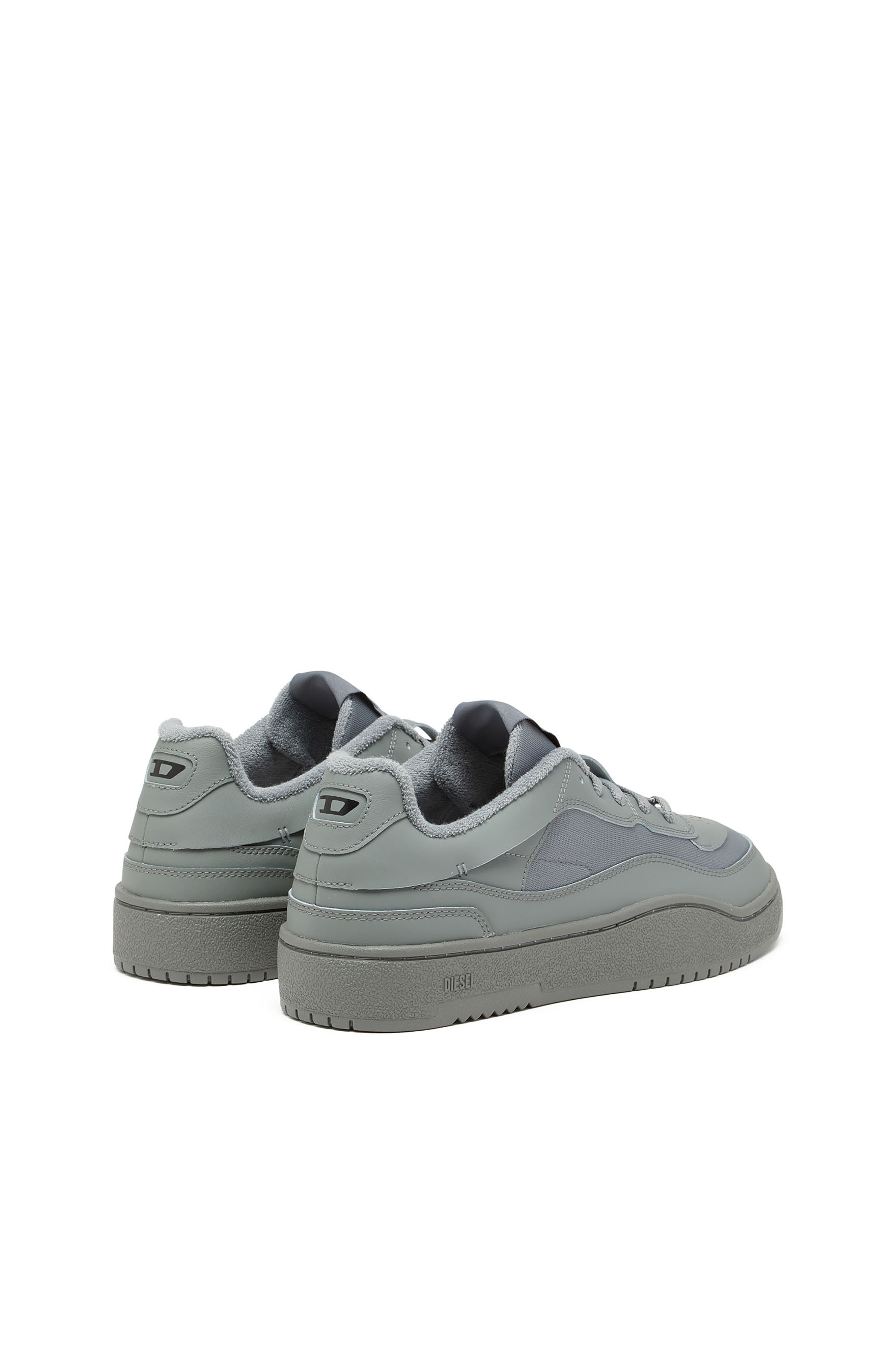 Diesel - S-OVAL SKATE LOW, Man's S-Oval Skate-Fabric-panelled leather sneakers in Grey - 3