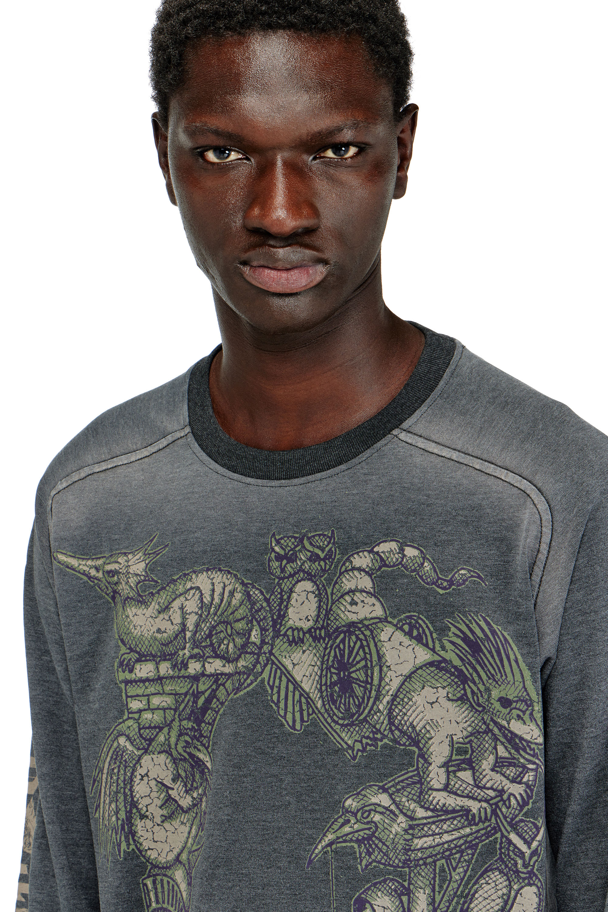 Men's Long-sleeve T-shirt with graphic motif | Black | Diesel