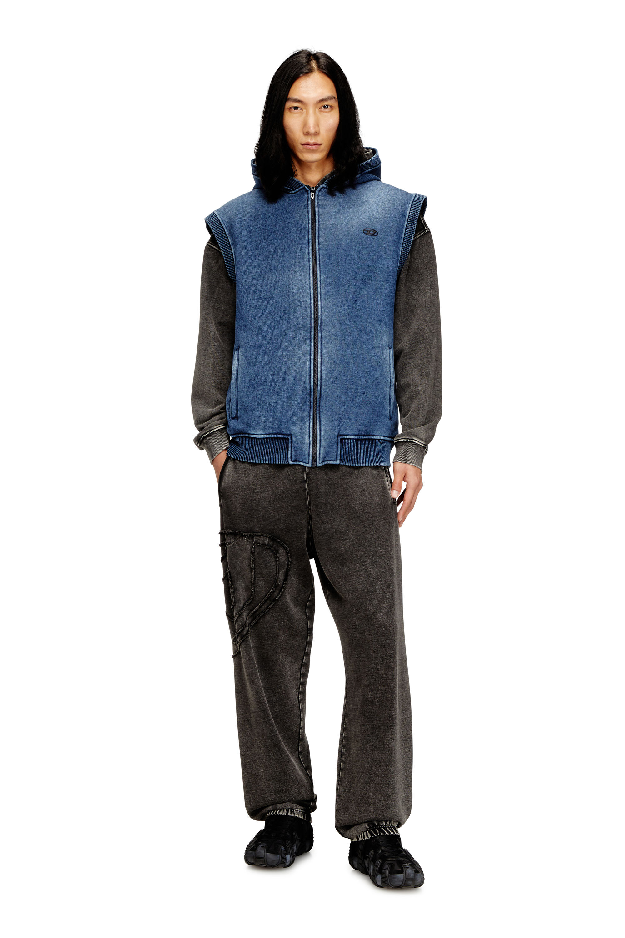 Diesel - S-HAKEL, Man's Teddy-lined sleeveless zip-up hoodie in null - 1