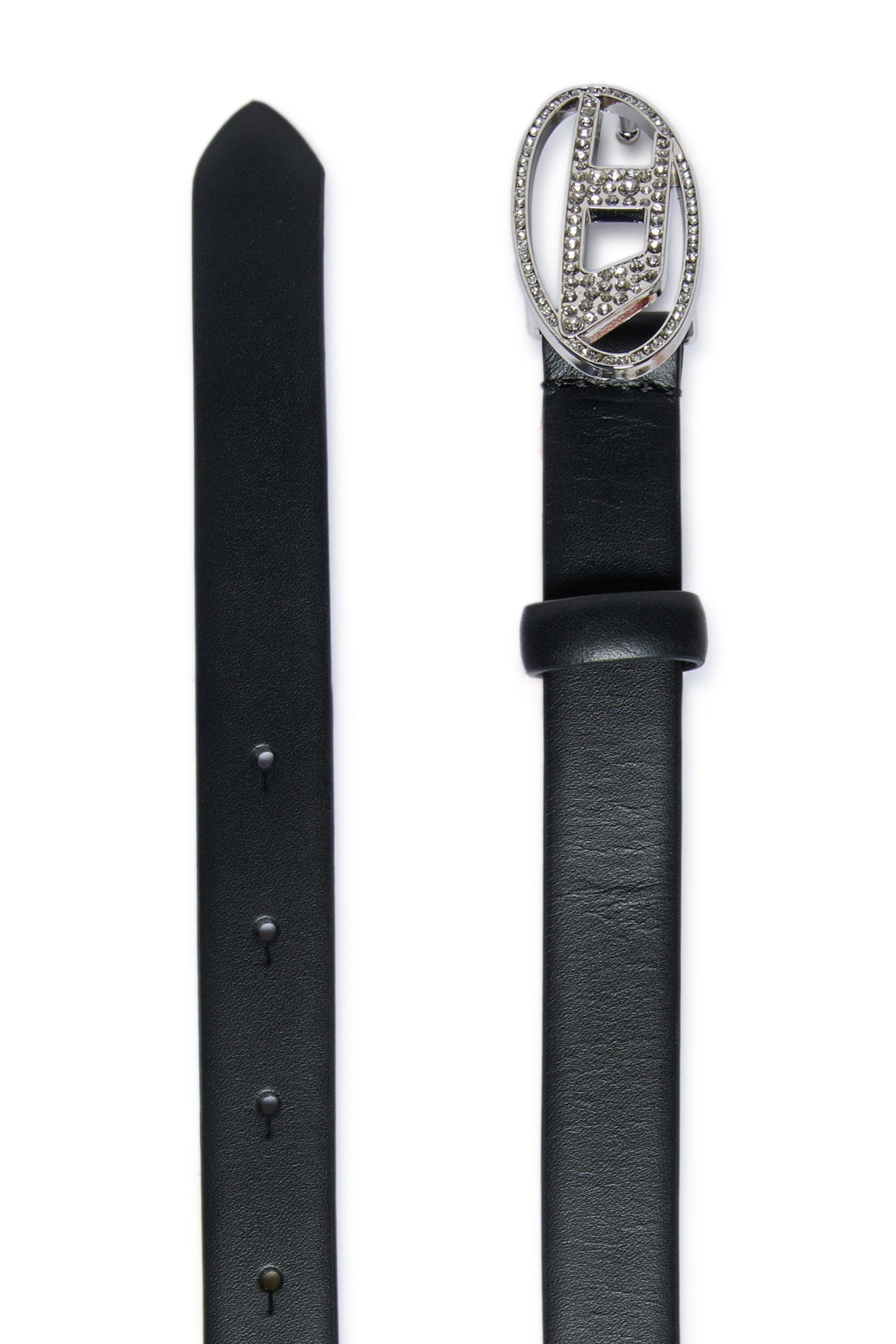 Diesel - B1DRCRYSTAL, Woman's 2cm leather belt with jewel buckle in Black - 2