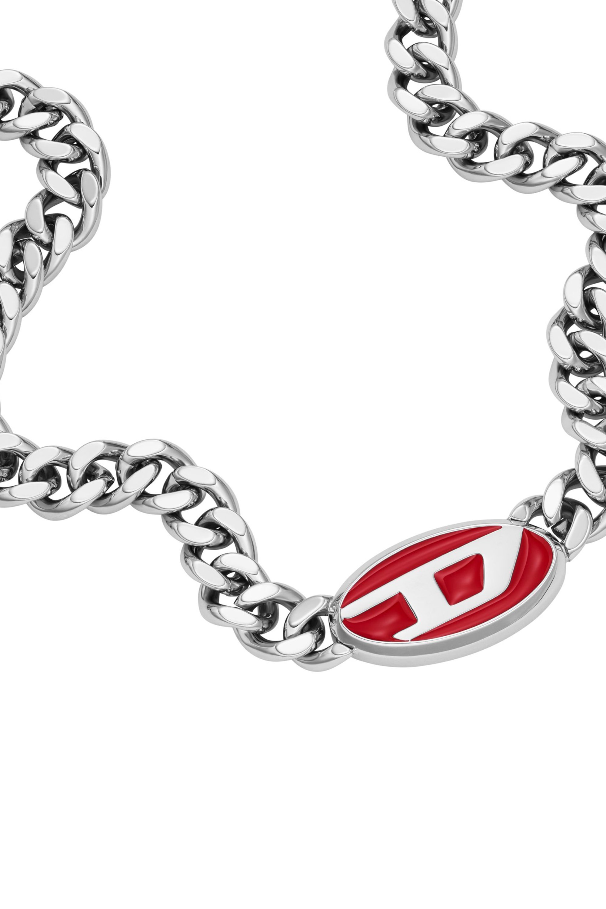 Diesel - DX1446, Unisex's Red enamel chain necklace in Silver - 1