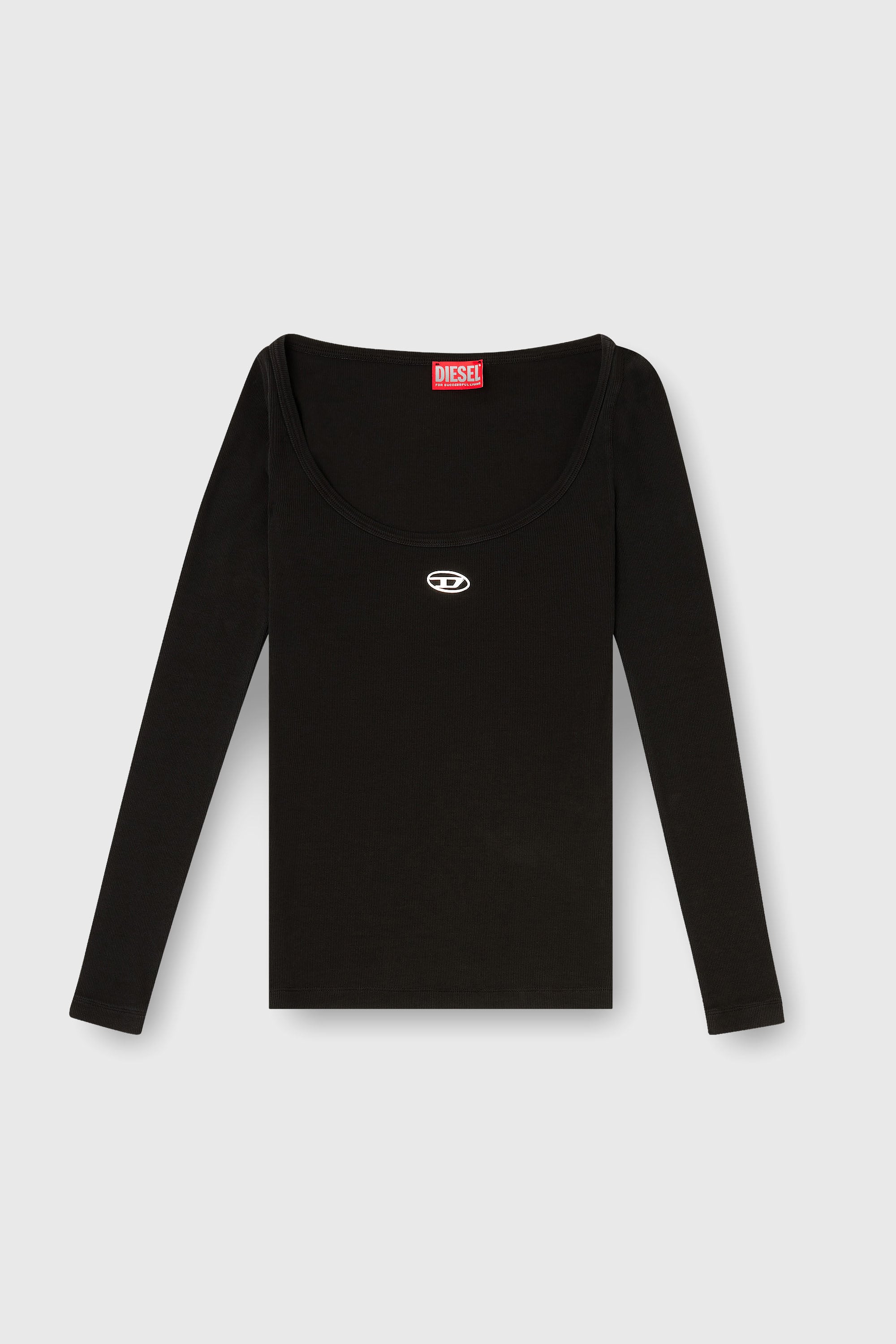 Diesel - T-BAL-OD, Woman's Long sleeve ribbed top with metallic Oval D in Black - 2