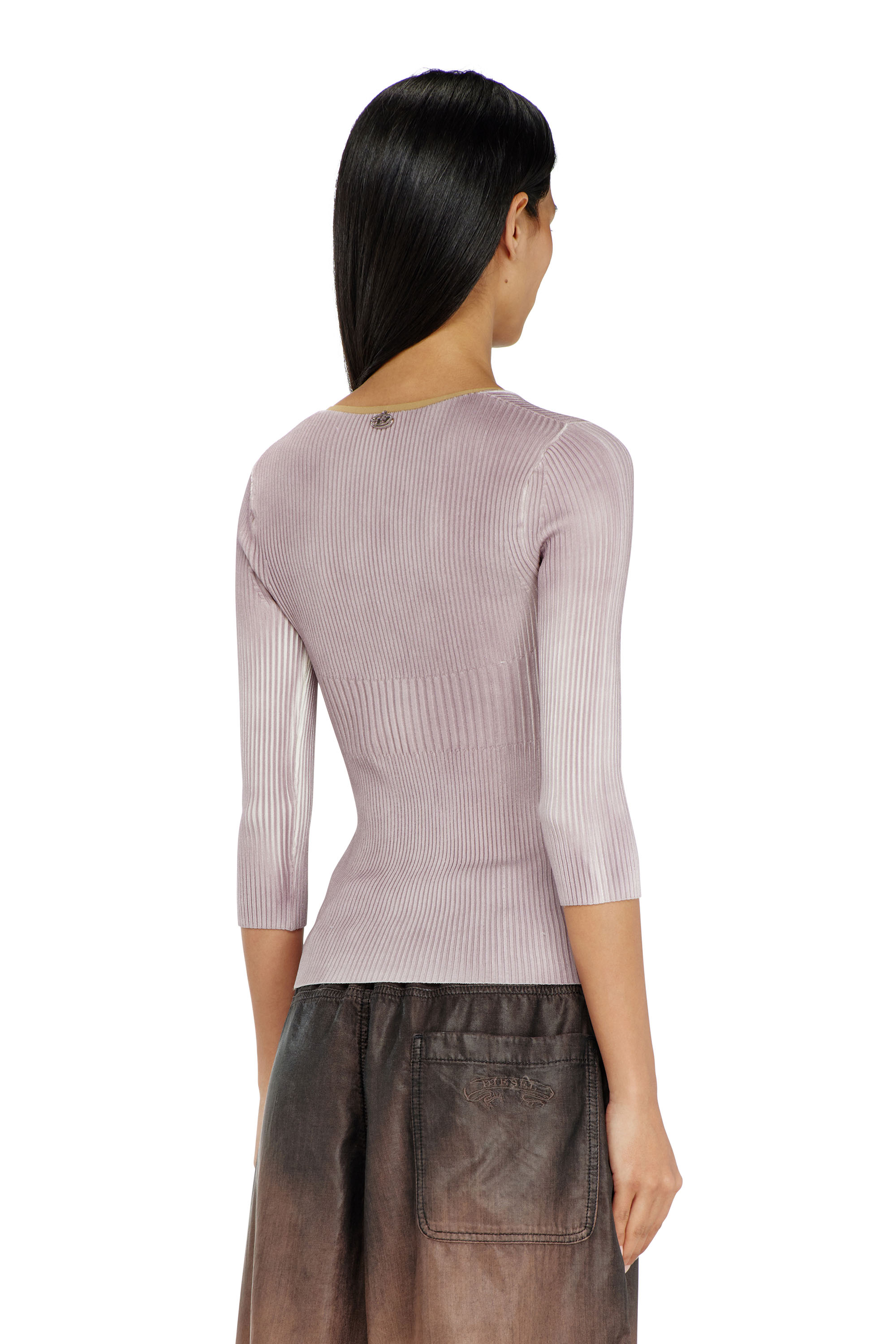 Diesel - M-SARMANI, Woman's Ribbed V-neck jumper with contrast bands in null - 4