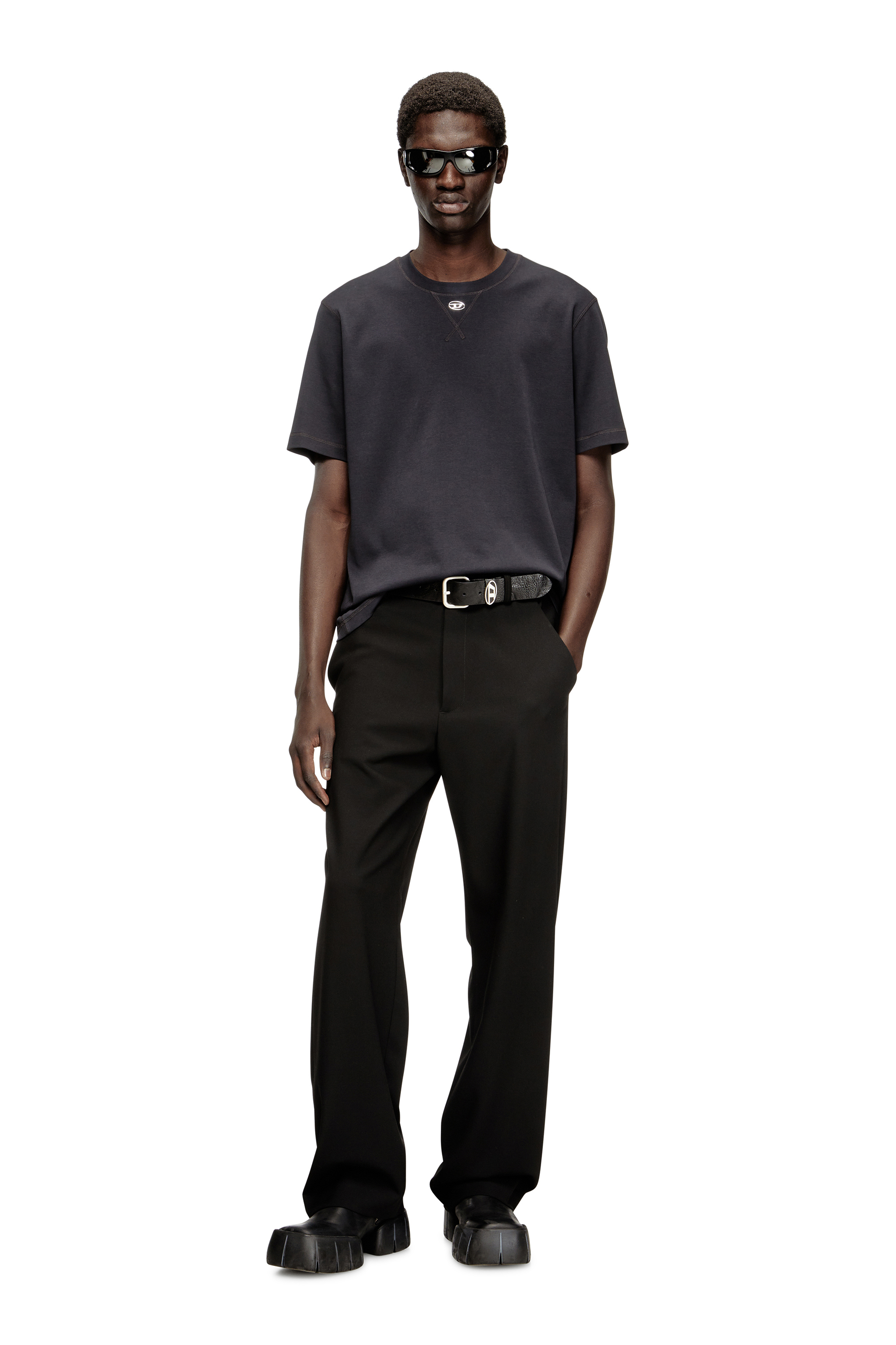 Diesel - T-MADJUST-TR, Man's Regular T-shirt with crew neck and Oval D in Dark grey - 6