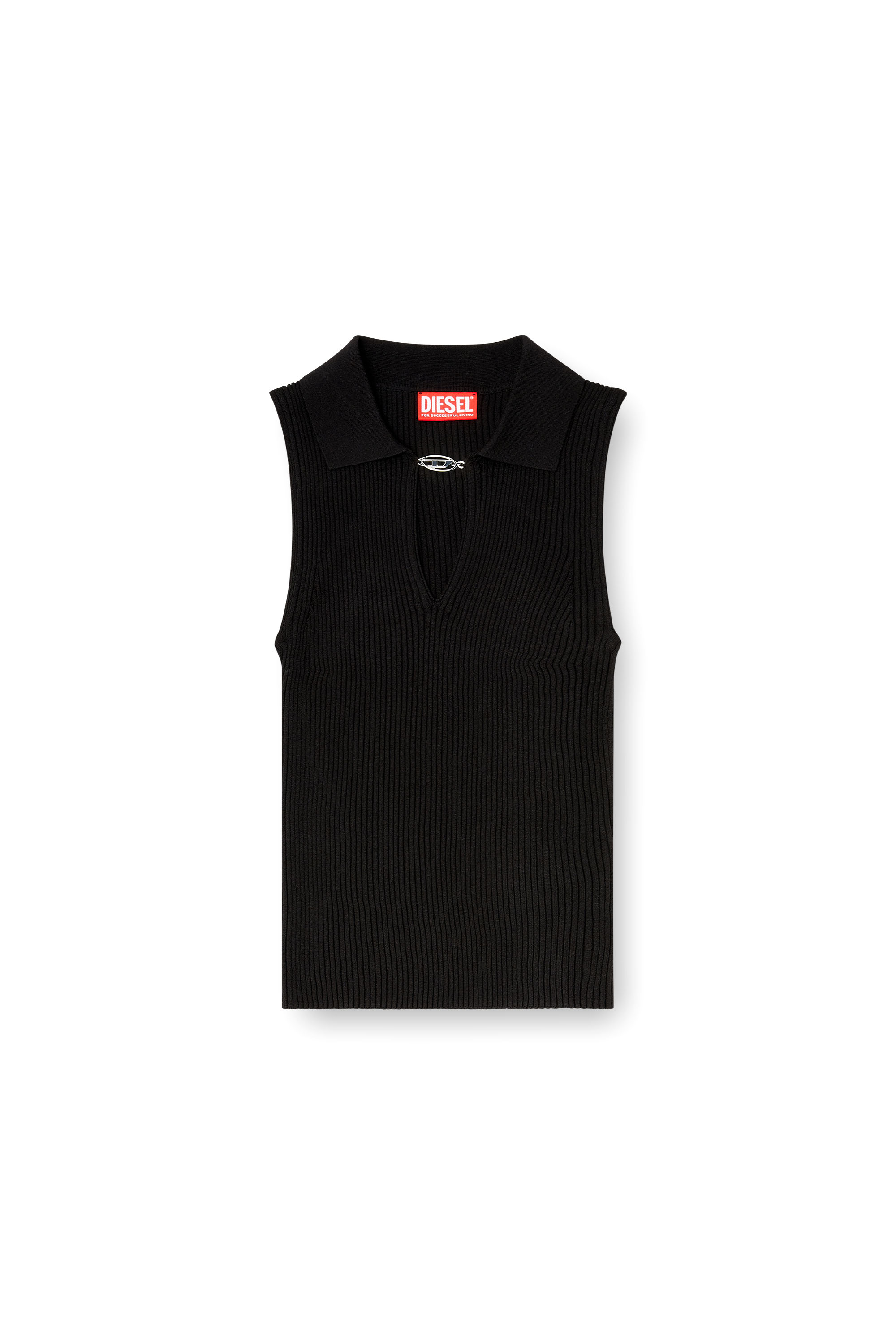 Diesel - M-LILITA, Woman's Sleeveless rib-knit polo top in silk blend in null - 3