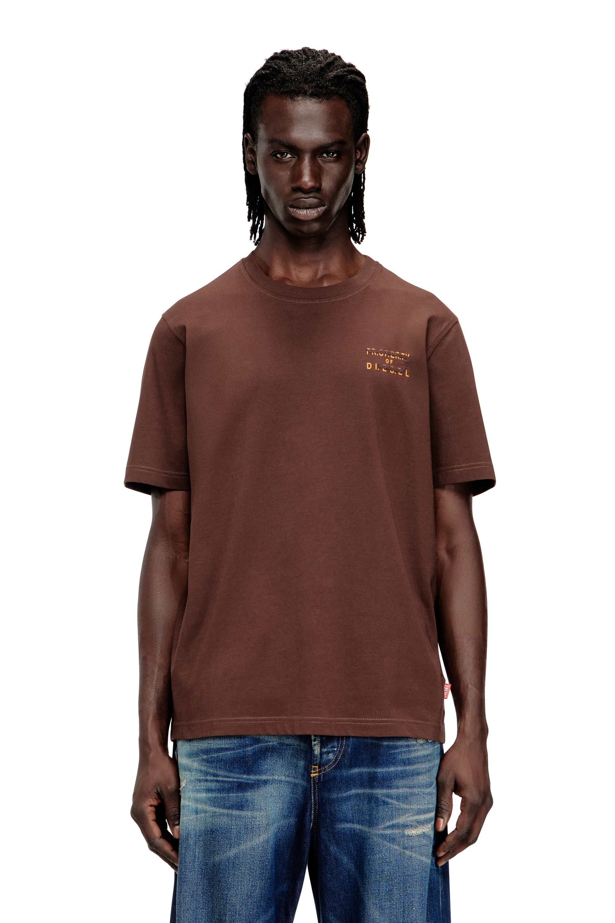 Diesel - T-ADJUST-V5, Man's Regular cotton T-shirt with puff print in Brown - 3