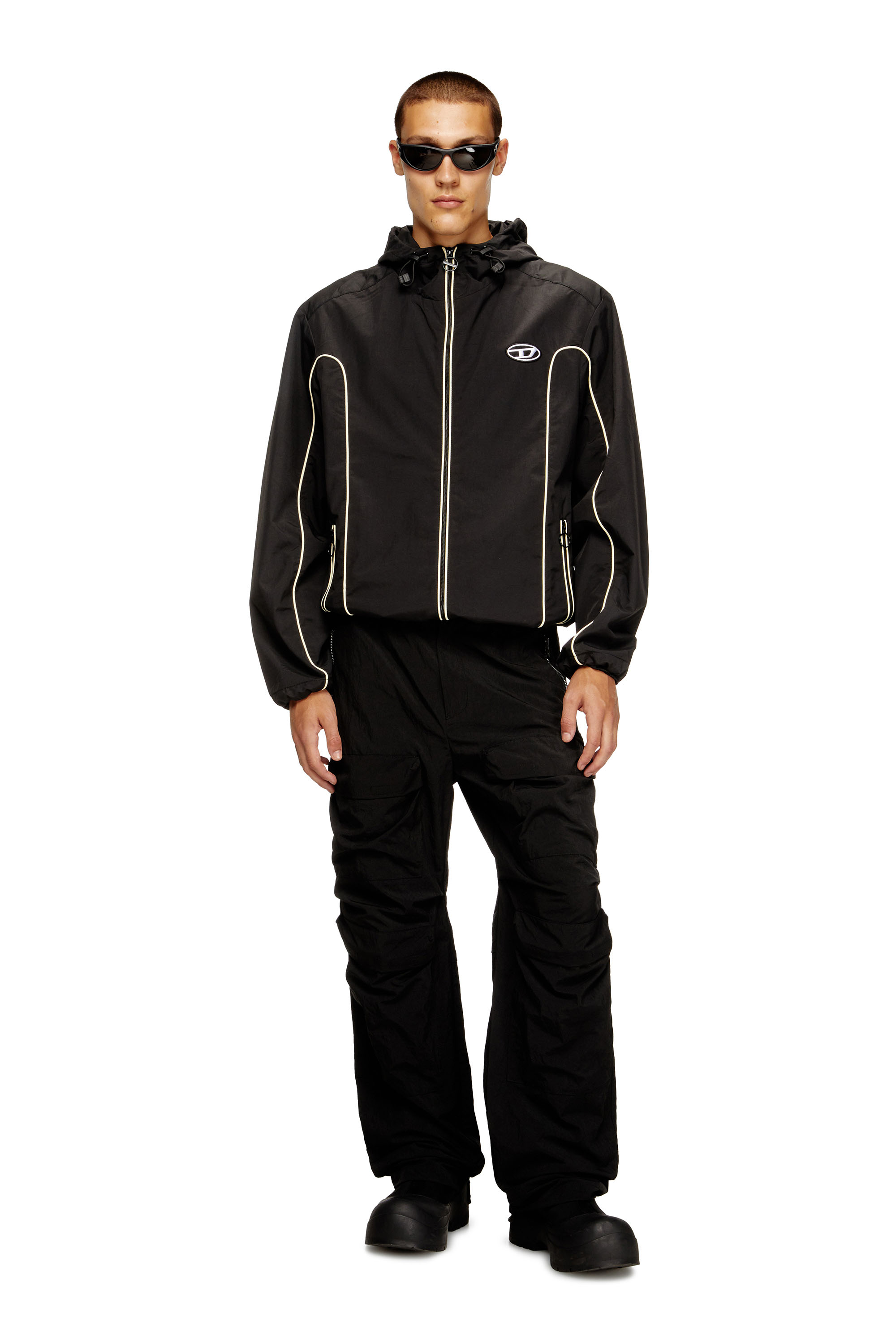 Diesel - J-HIVES, Man's Windbreaker with contrast piping in Black - 2