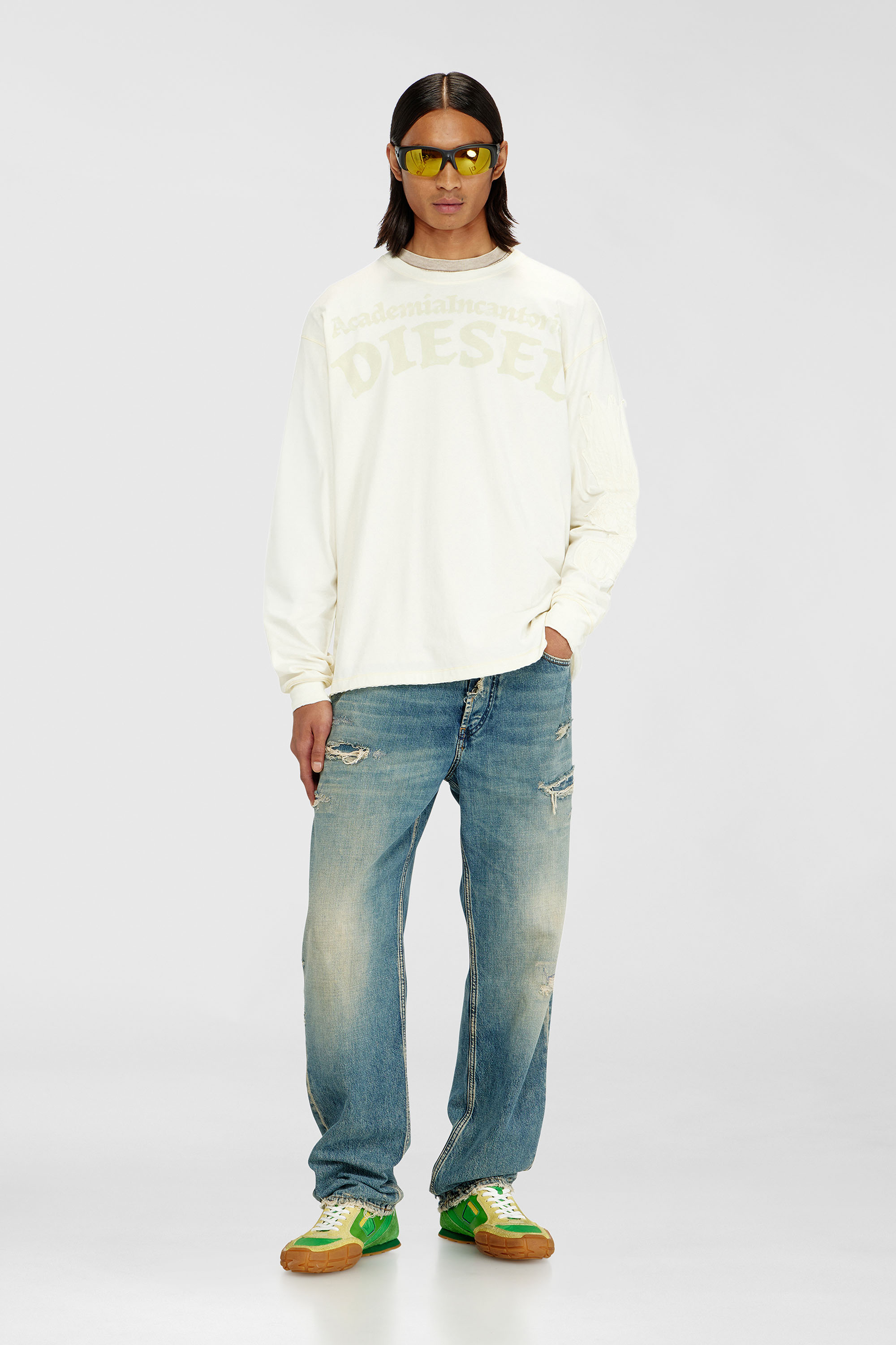 Diesel - T-NORM-LS-AA3, Man's Long-sleeve T-shirt with prints and patches in White - 2