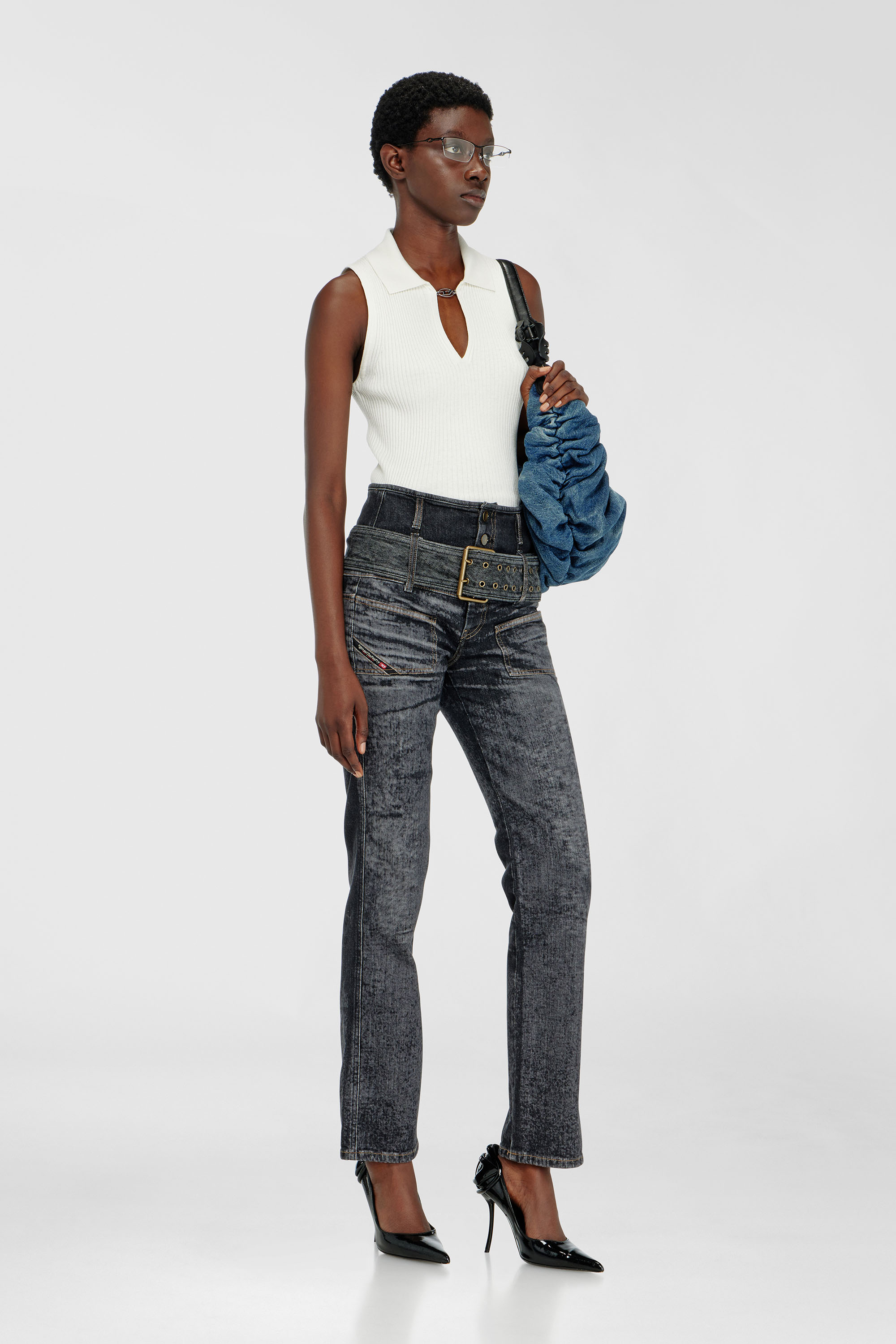 Diesel - M-LILITA, Woman's Sleeveless rib-knit polo top in silk blend in White - 2