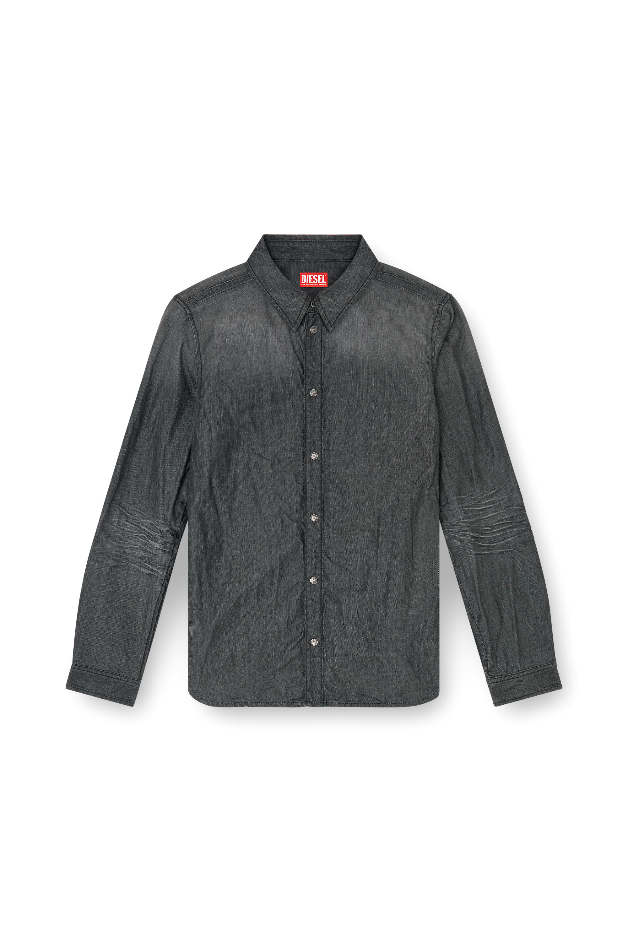Diesel - D-SYNAR-FSJ2, Man's Shirt in creased denim in Black/Dark grey - 2