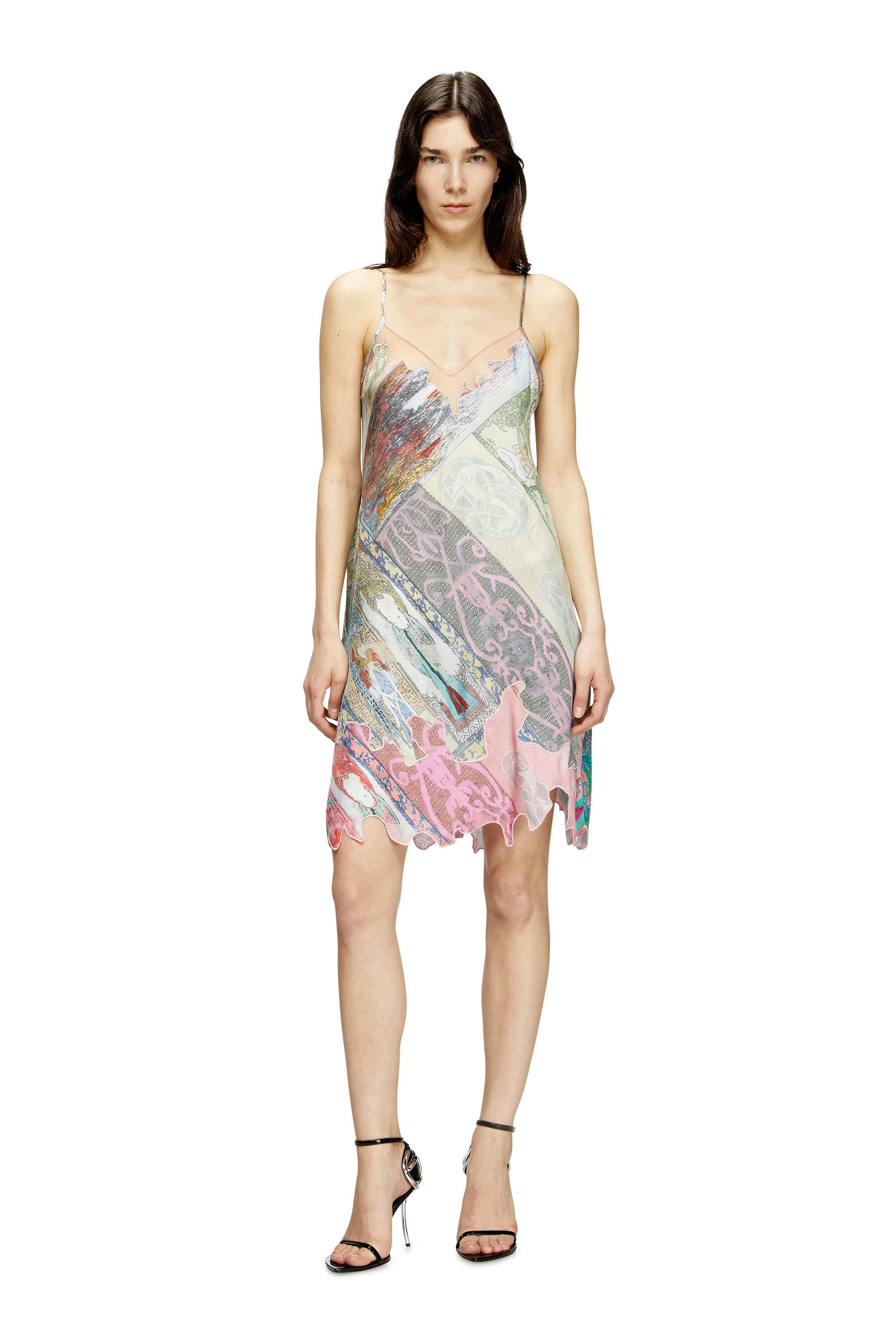 Diesel - D-ARIA, Woman's Viscose slip dress with Heraldic print in Green/Pink - 3