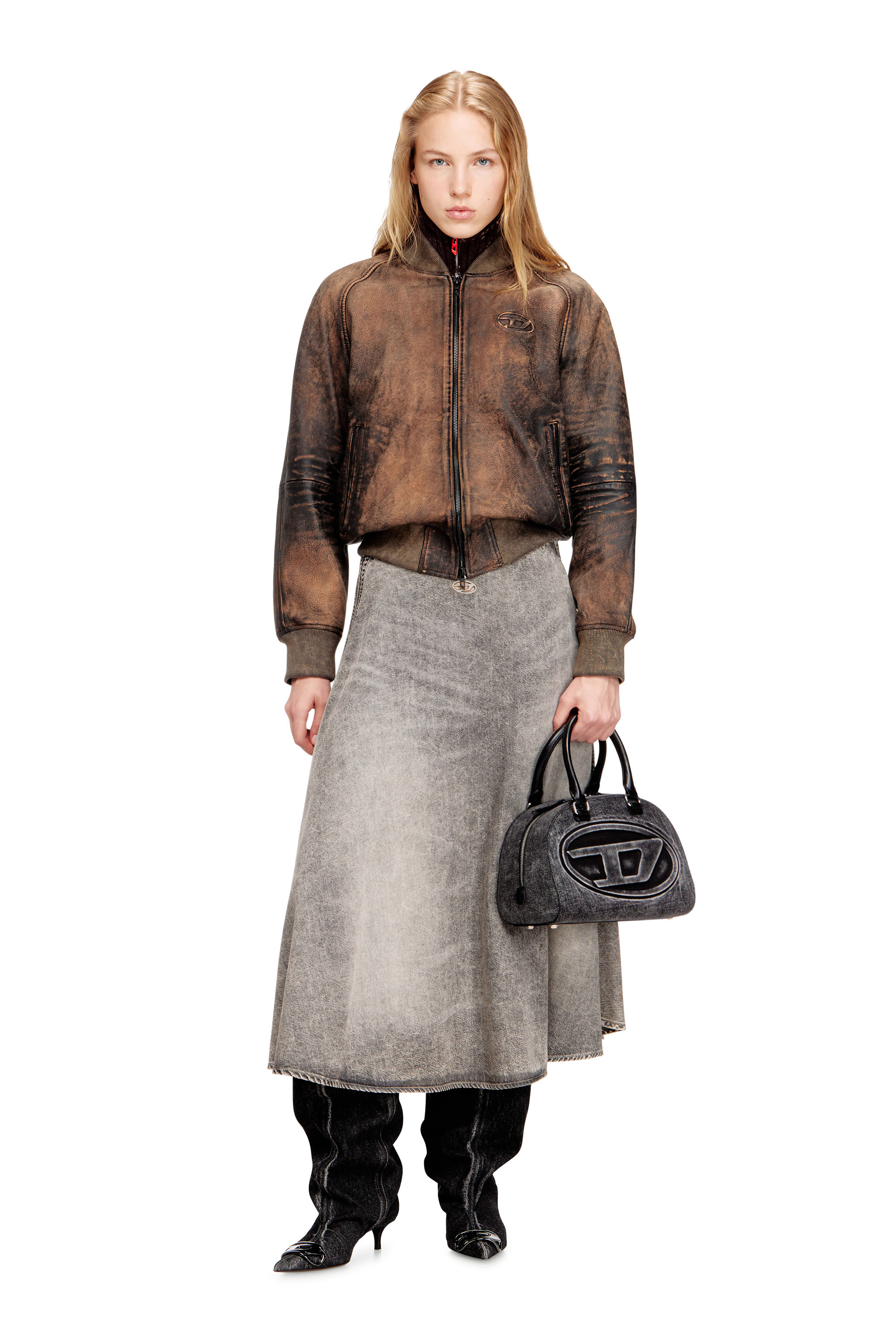 Diesel - L-COBB-FEM, Woman's Bomber jacket in distressed leather in Brown - 2