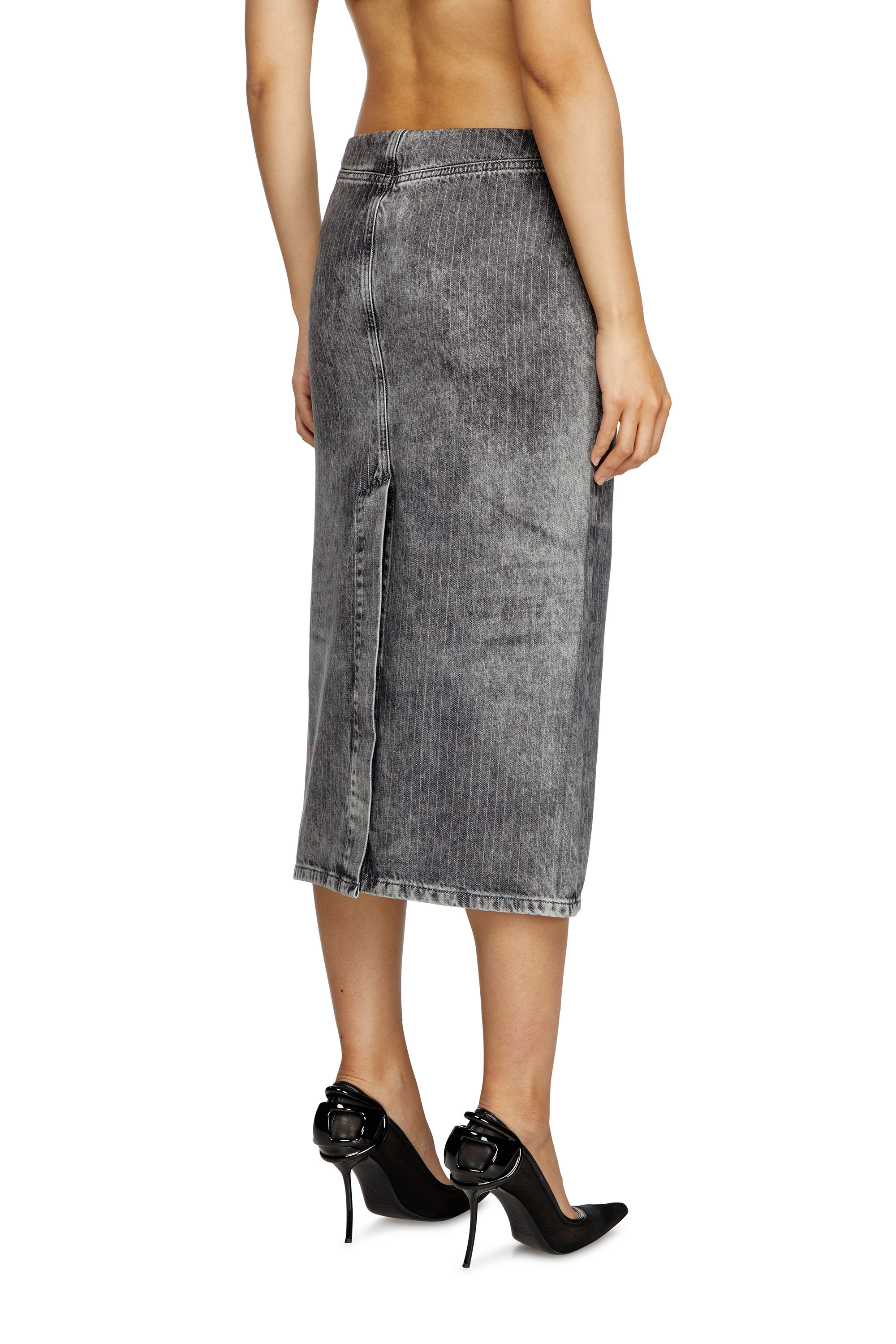 Diesel - DE-PRA-S4, Woman's Midi skirt in tailoring pinstripe denim in Light Grey - 4