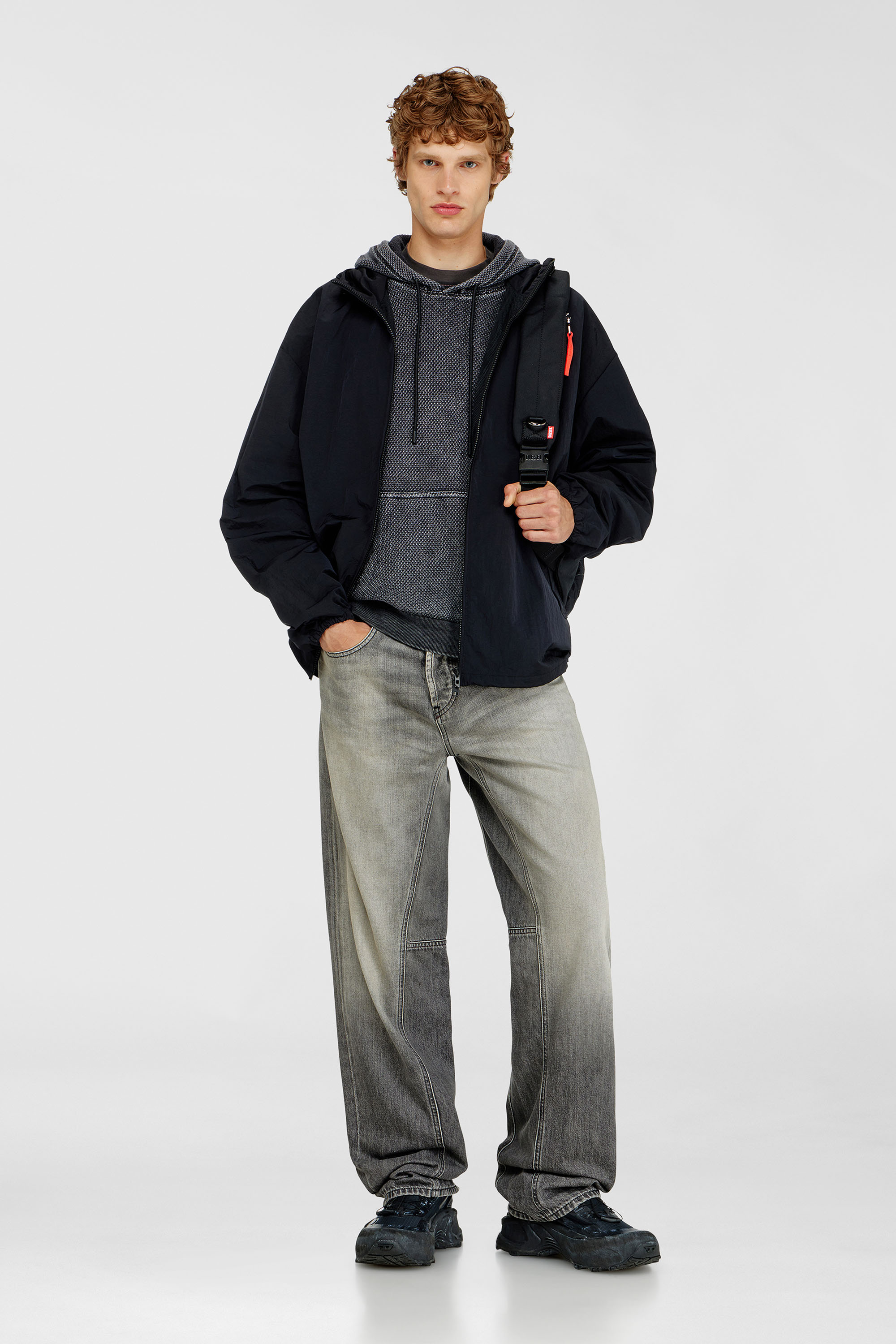 Diesel - S-NORM-HOOD-AA1, Man's Hoodie in textured cotton mesh in Dark grey - 2