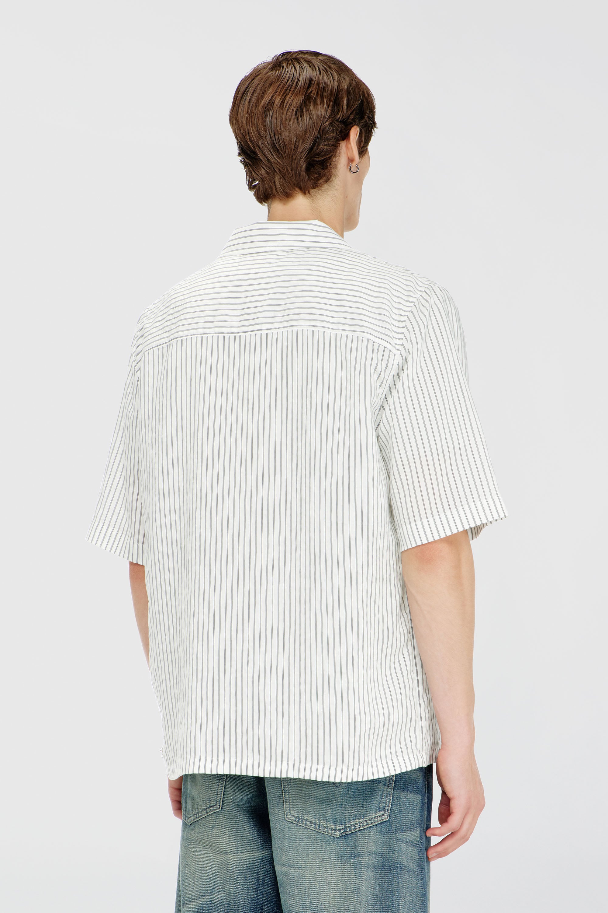 Diesel - S-MAC-EFBV, Man's Half-sleeve shirt in pinstripe modal in White/Grey - 4