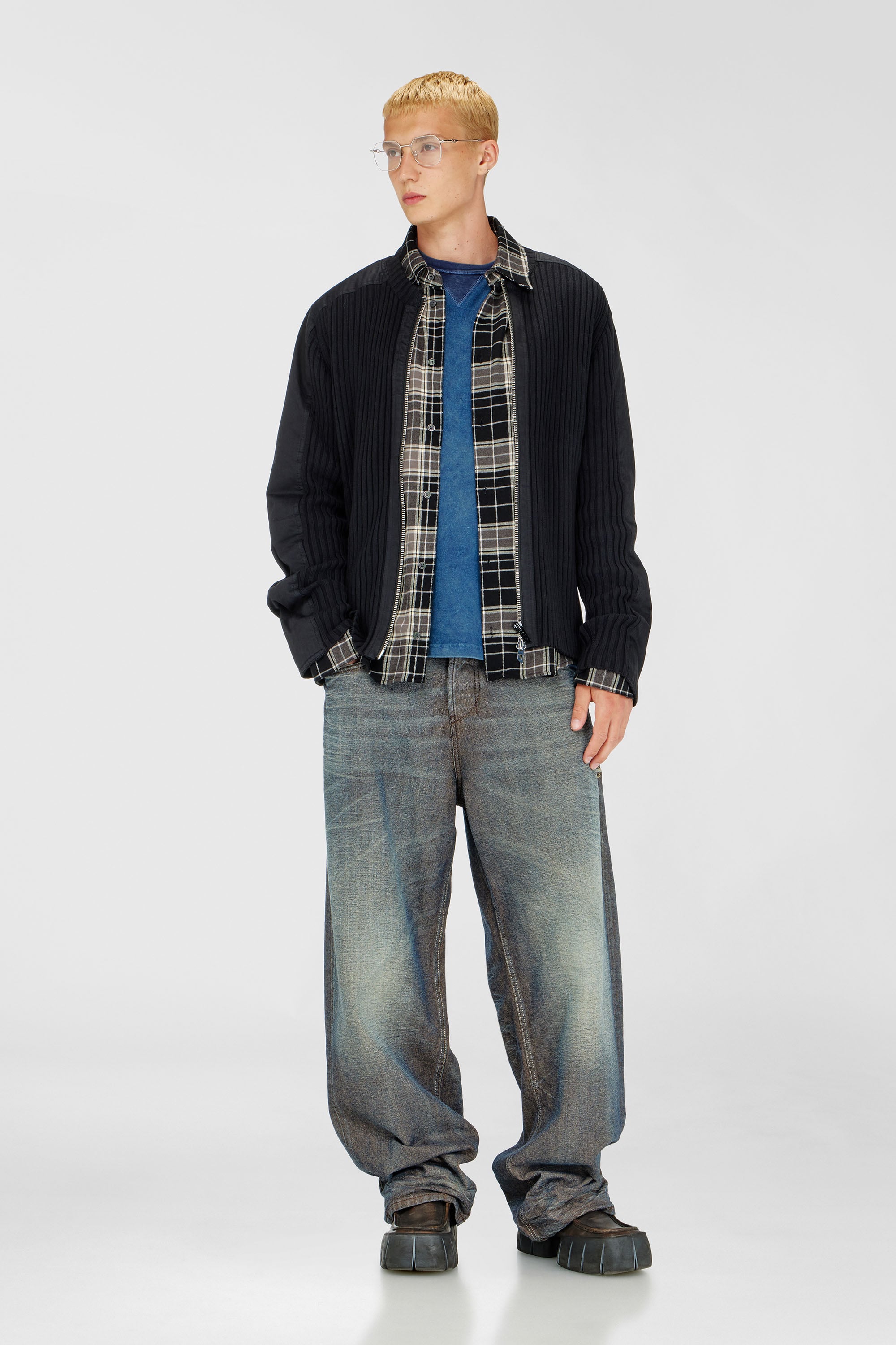 Diesel - K-MATTY, Man's Zipped cardigan with utilitarian panels in Black - 2