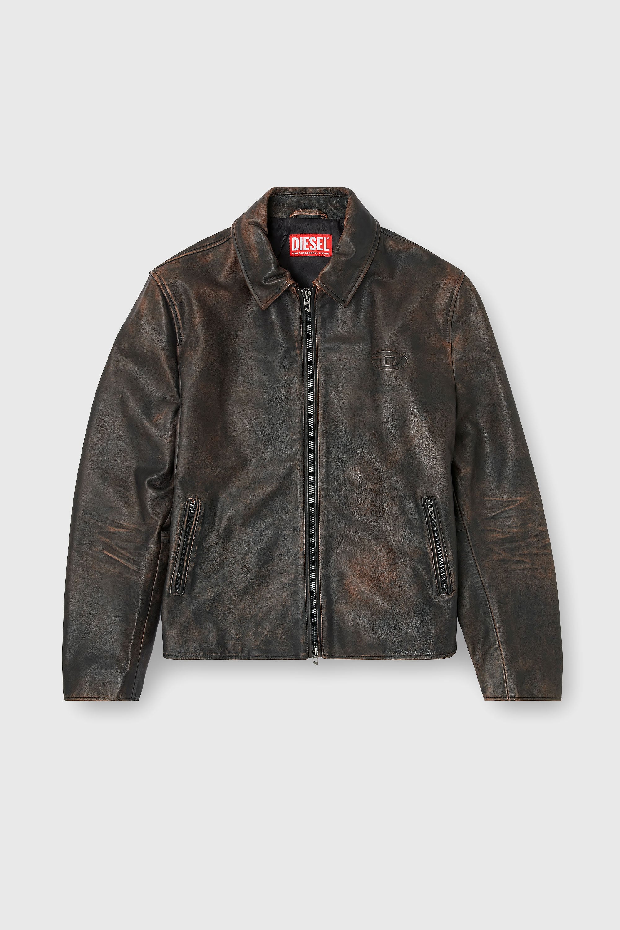 Diesel - L-AMAR-WRD, Man's Coach jacket in treated leather in Brown - 2
