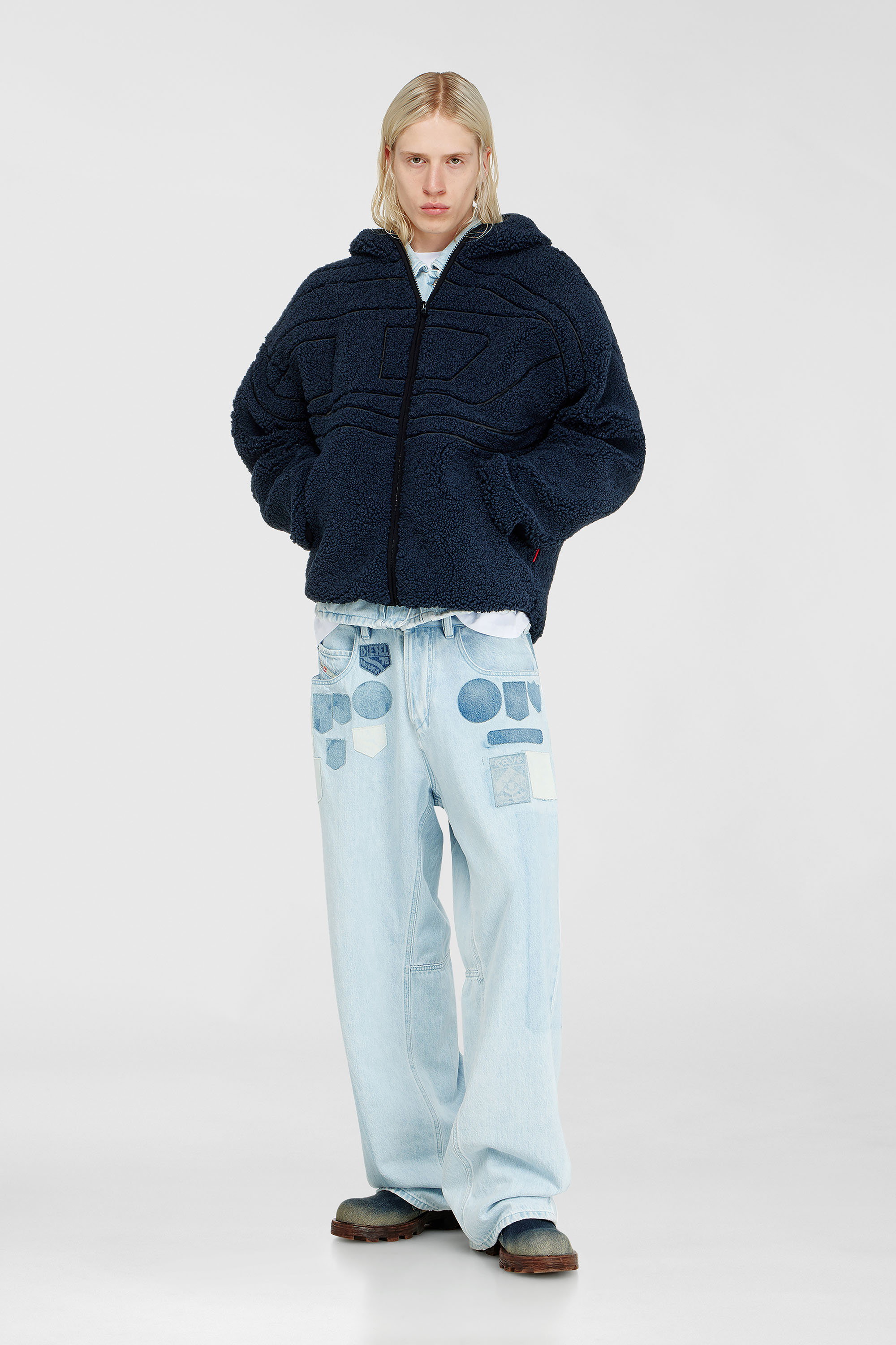 Diesel - S-ZAT, Man's Teddy hoodie sweatshirt in Dark Blue - 1