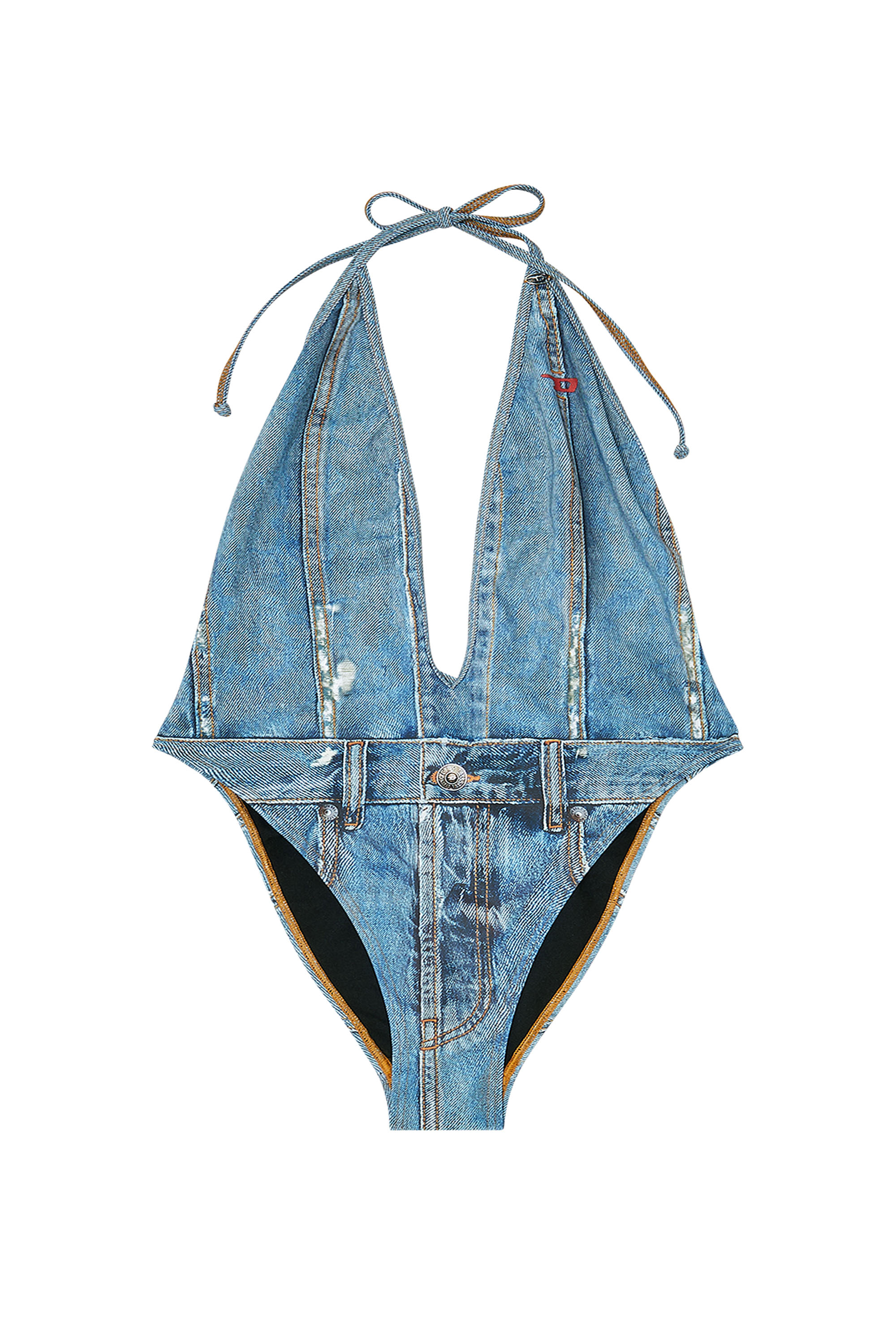 Diesel - KINSLEY-DNM, Woman's Plunging swimsuit with denim trompe l'oeil in null - 6