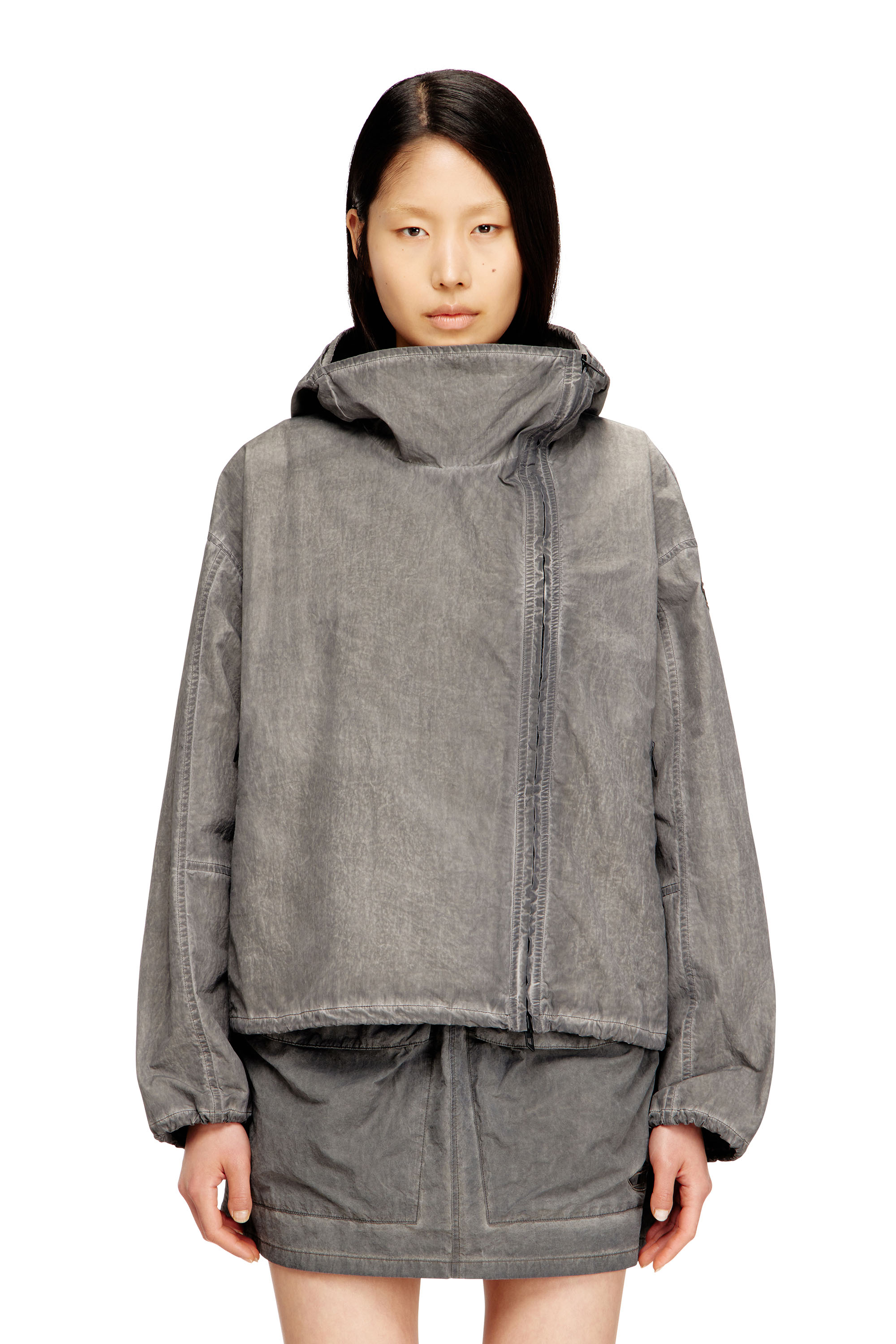 Diesel - G-ORILLA, Woman's Hooded windbreaker in treated Taslan in Dark grey - 1